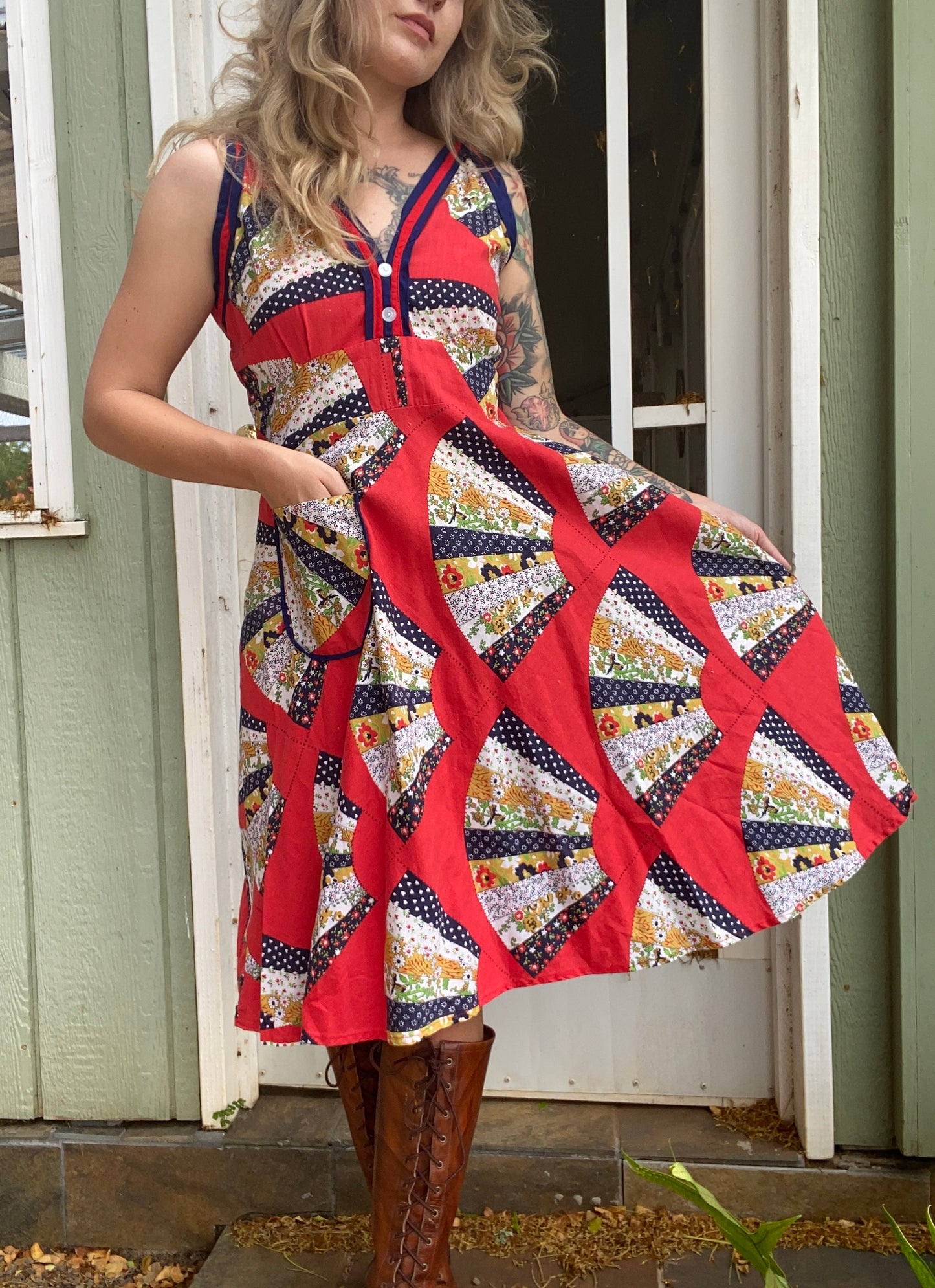 1970s Quilt Pattern Sun Dress