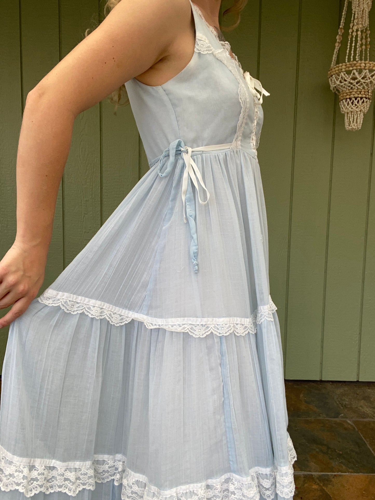 1970s Gunne Sax Gauze Corset Prairie Dress