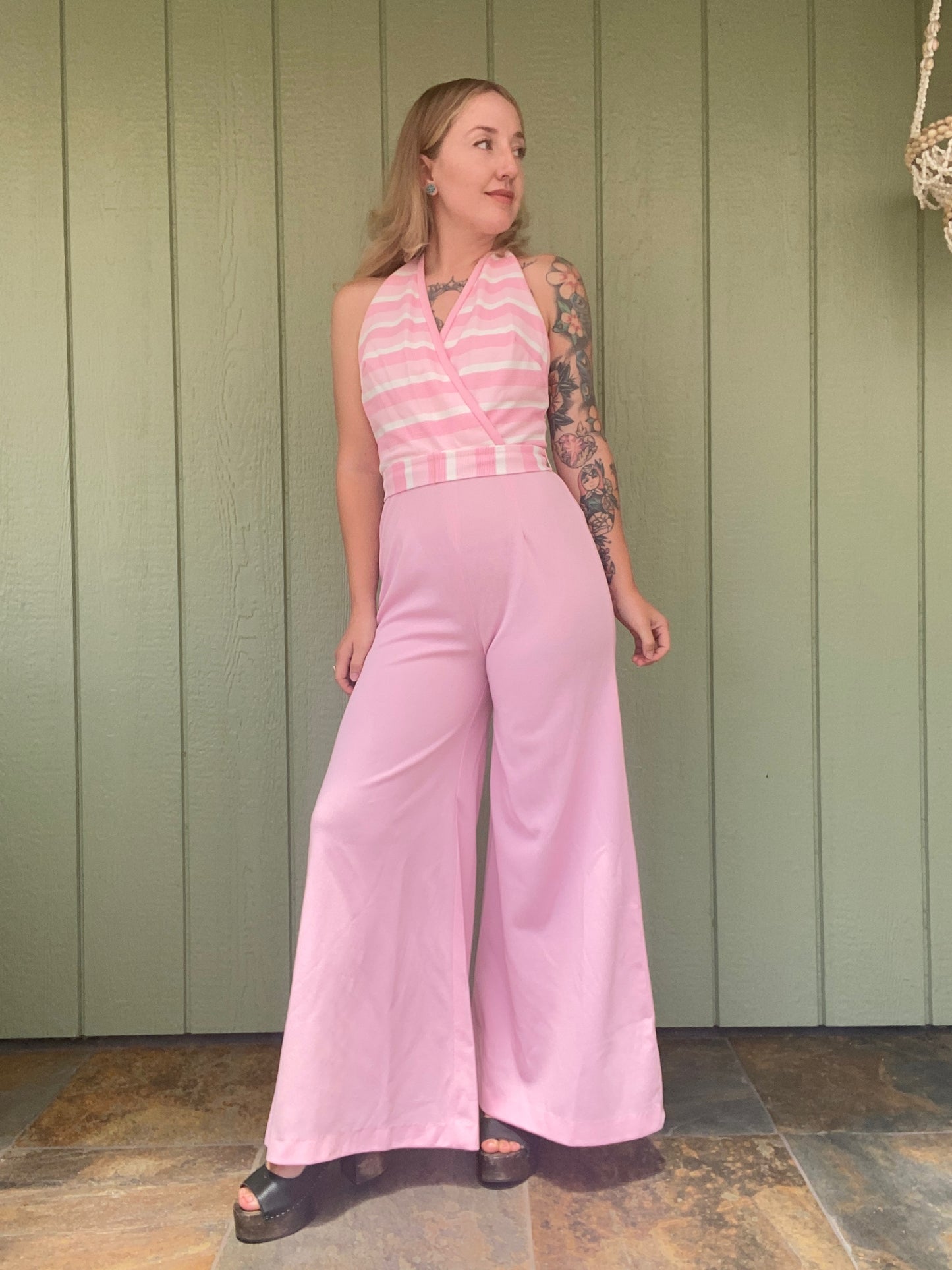 1970s Pink Halter Jumpsuit