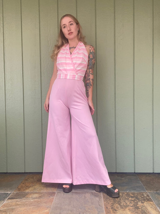 1970s Pink Halter Jumpsuit