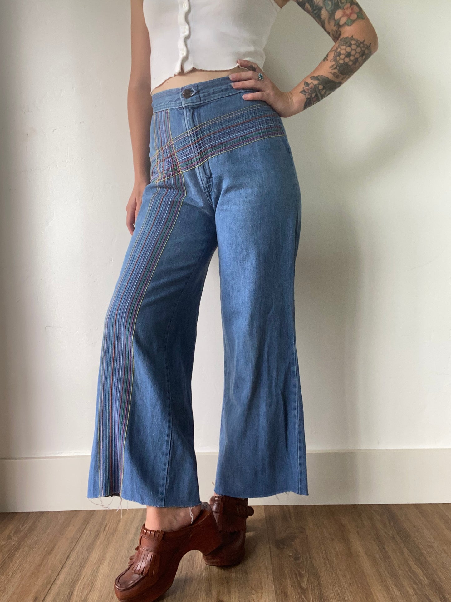 1970s H.I.S. Rainbow Embroidered Jeans