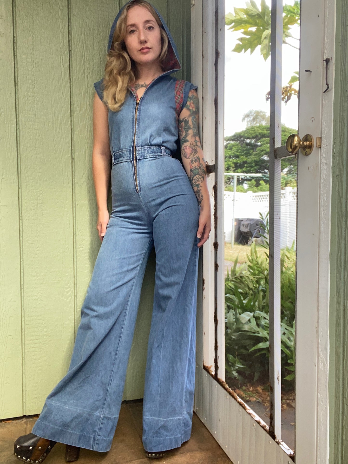 1970s Hooded Denim Jumpsuit