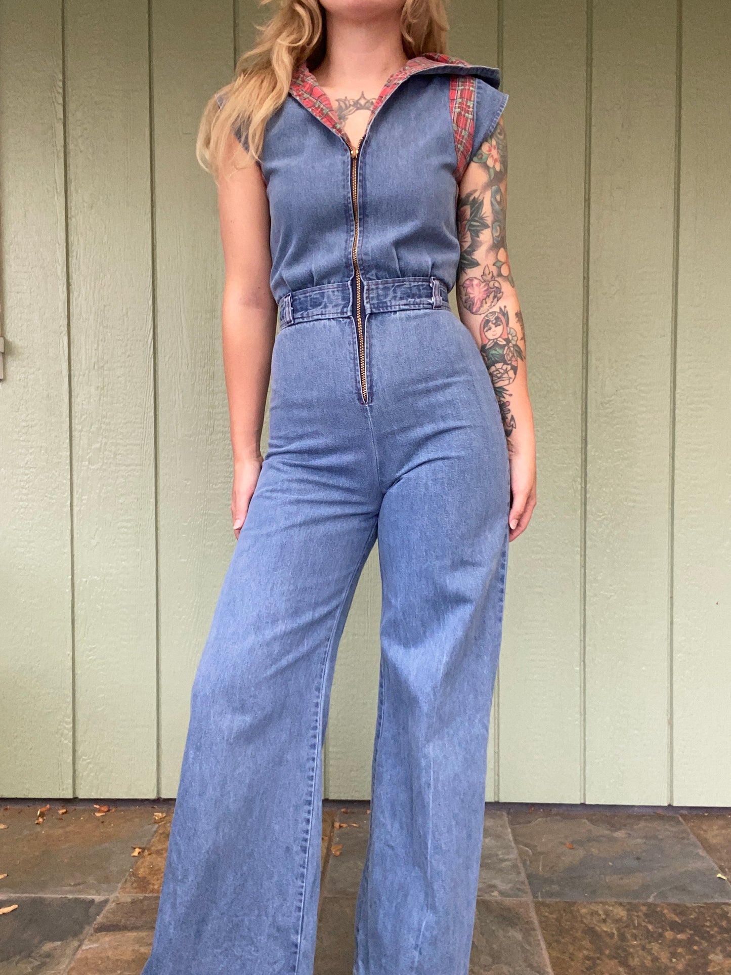 1970s Hooded Denim Jumpsuit