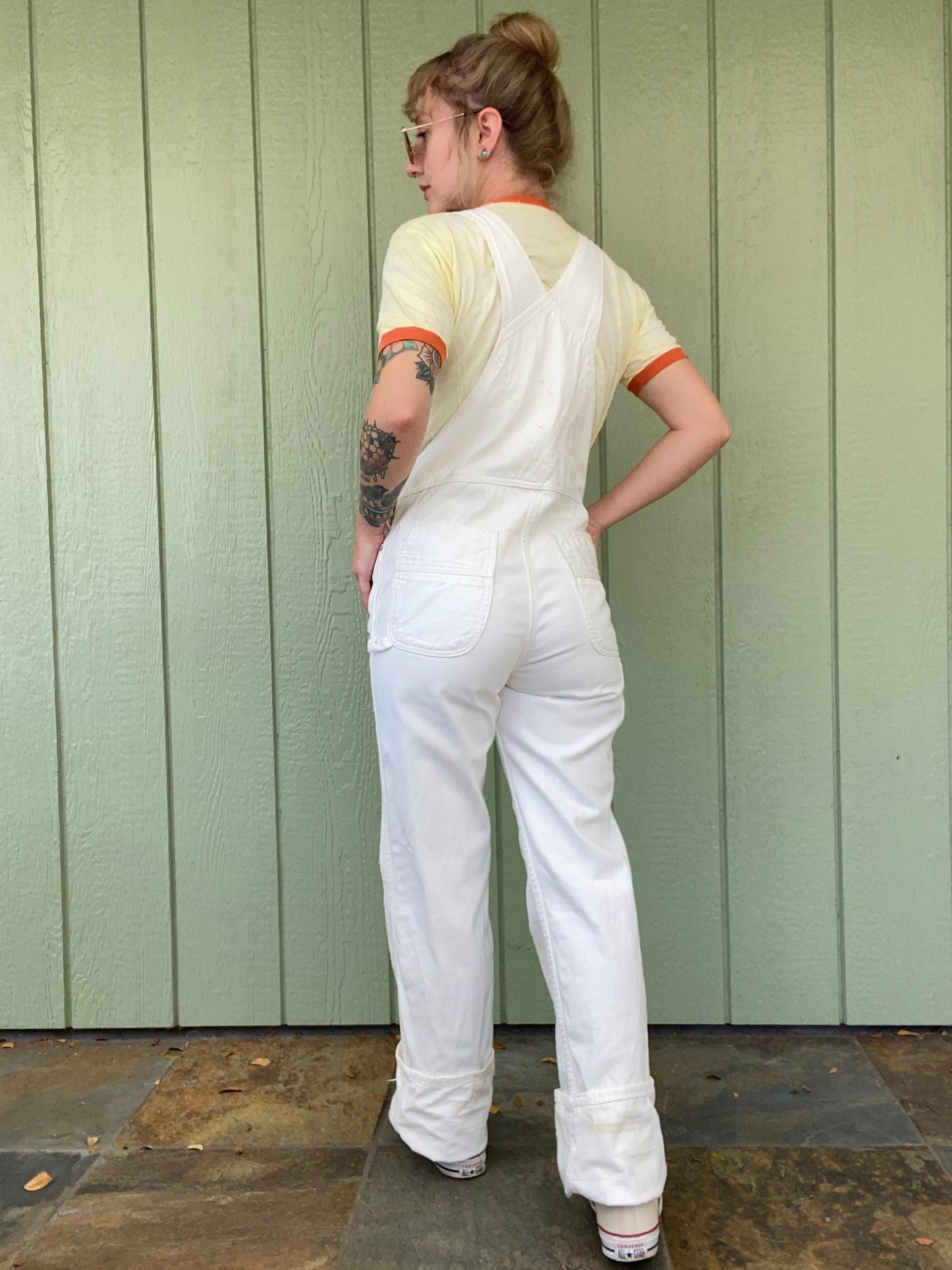 1970s Hang Ten White Painter Overalls 30x32