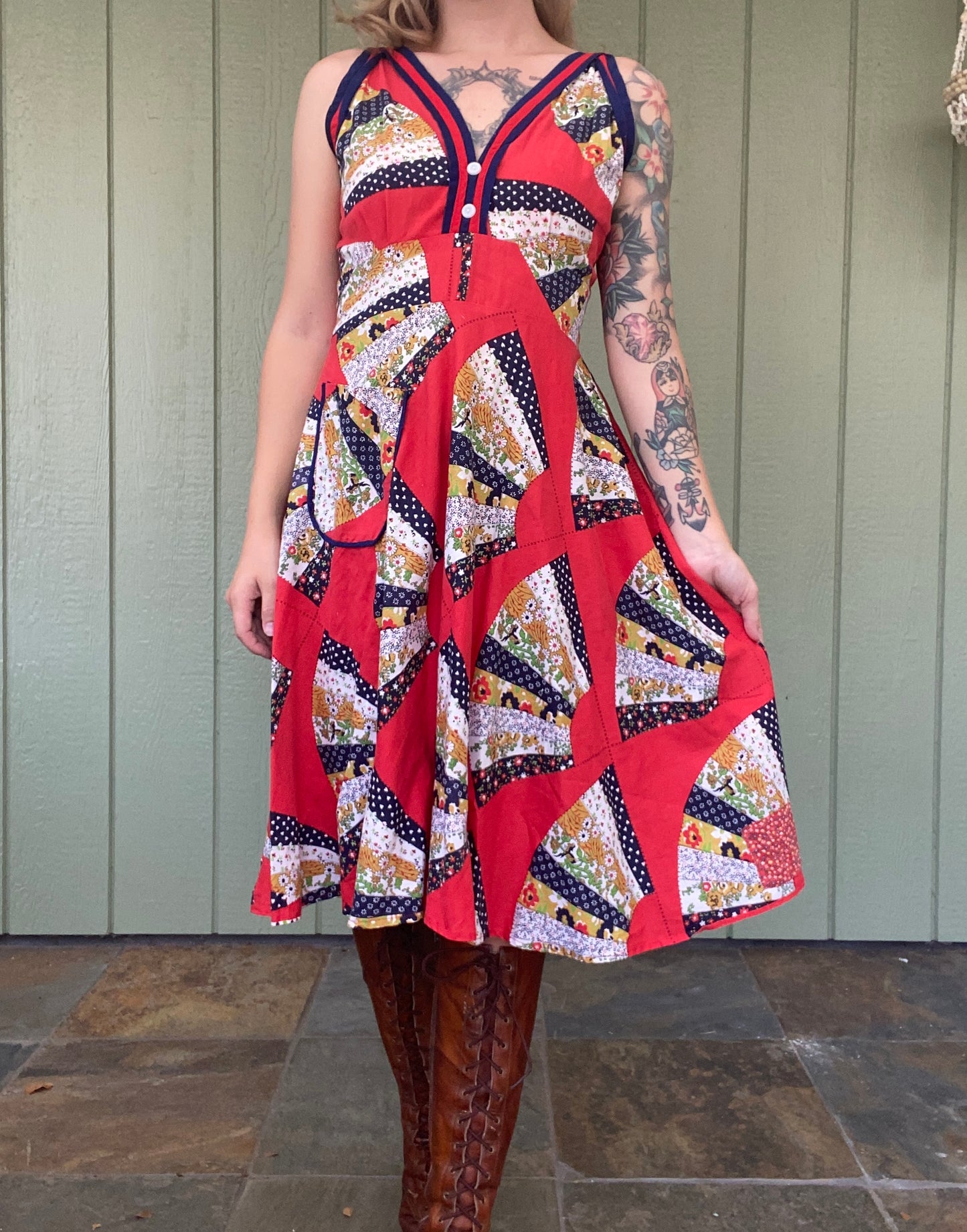 1970s Quilt Pattern Sun Dress