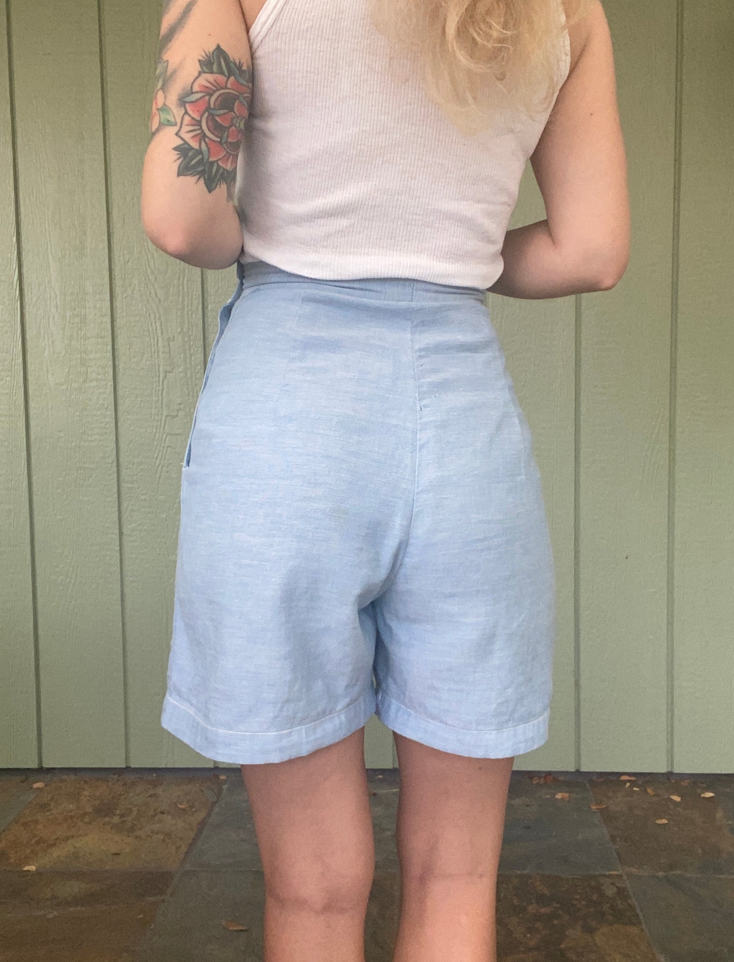 1940s Chambray US Air Force side button shorts