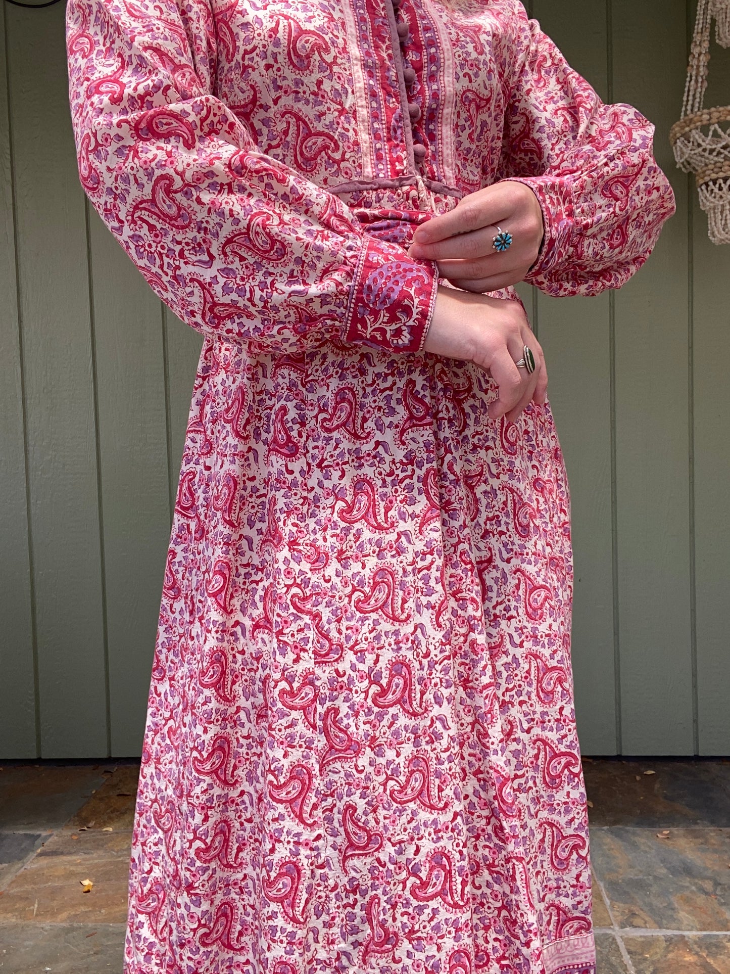 1970s Indian Cotton Paisley Block Print Dress