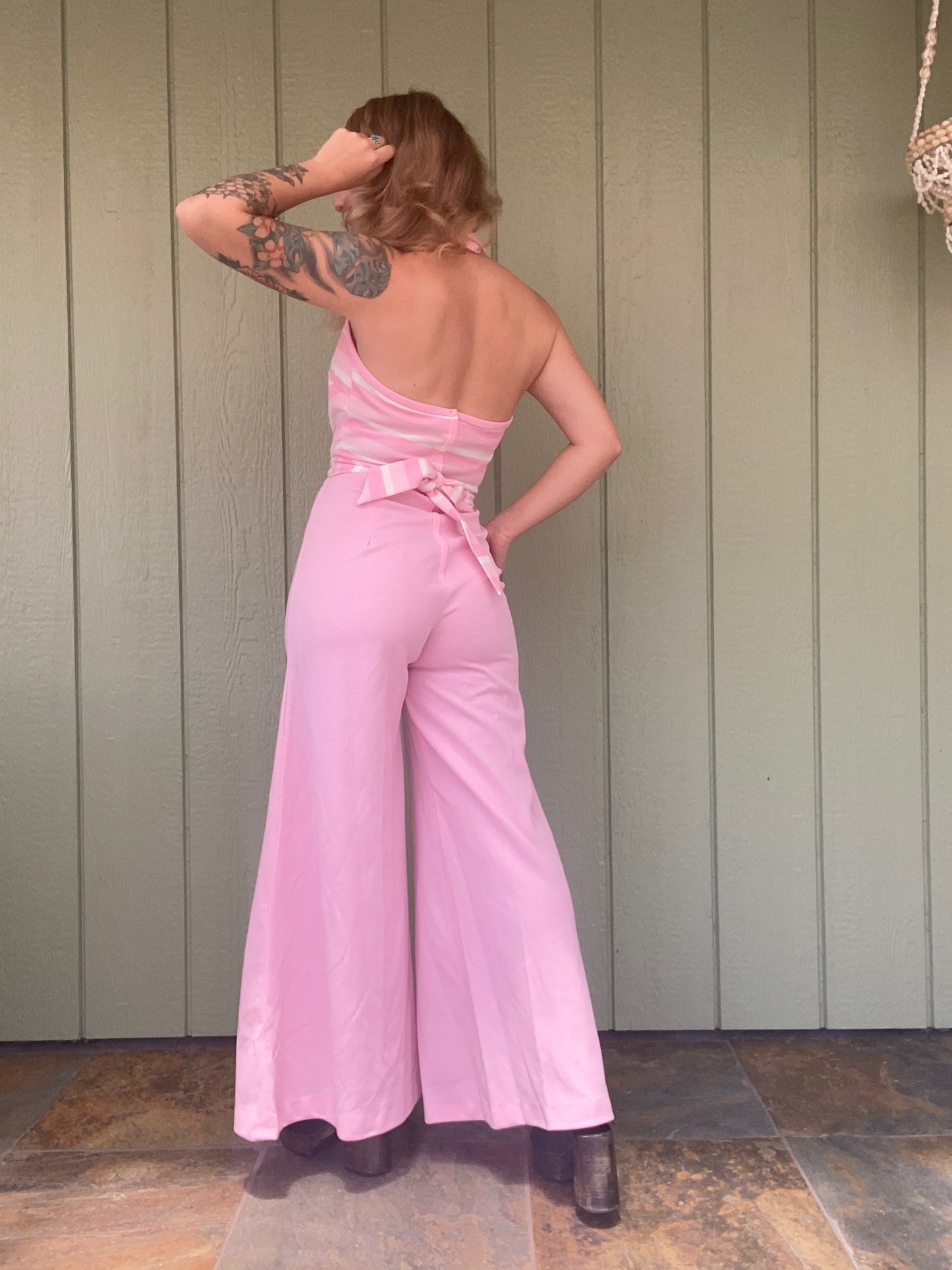 1970s Pink Halter Jumpsuit