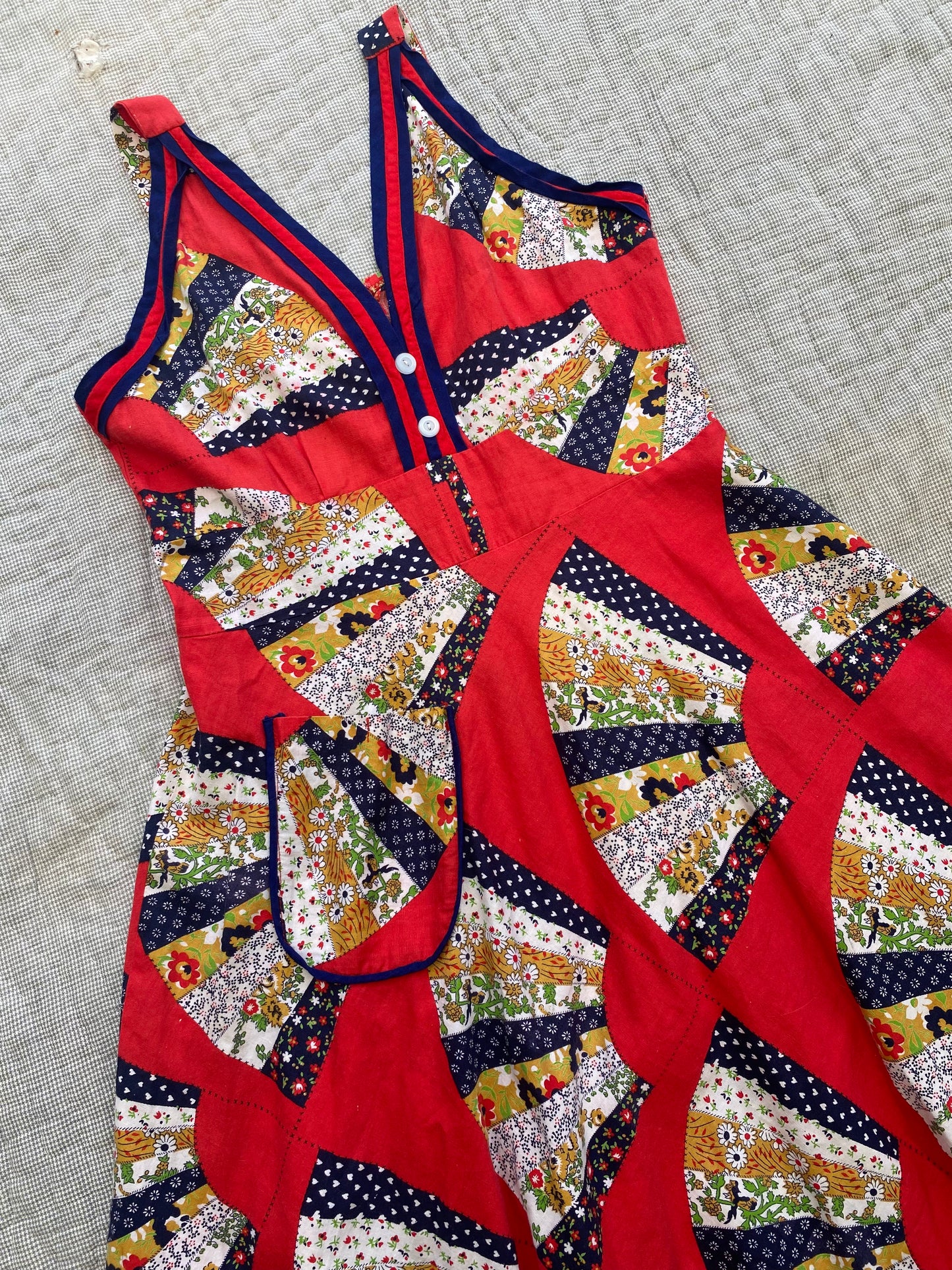 1970s Quilt Pattern Sun Dress