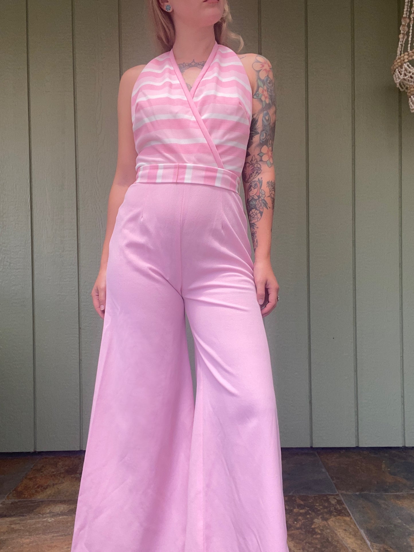 1970s Pink Halter Jumpsuit