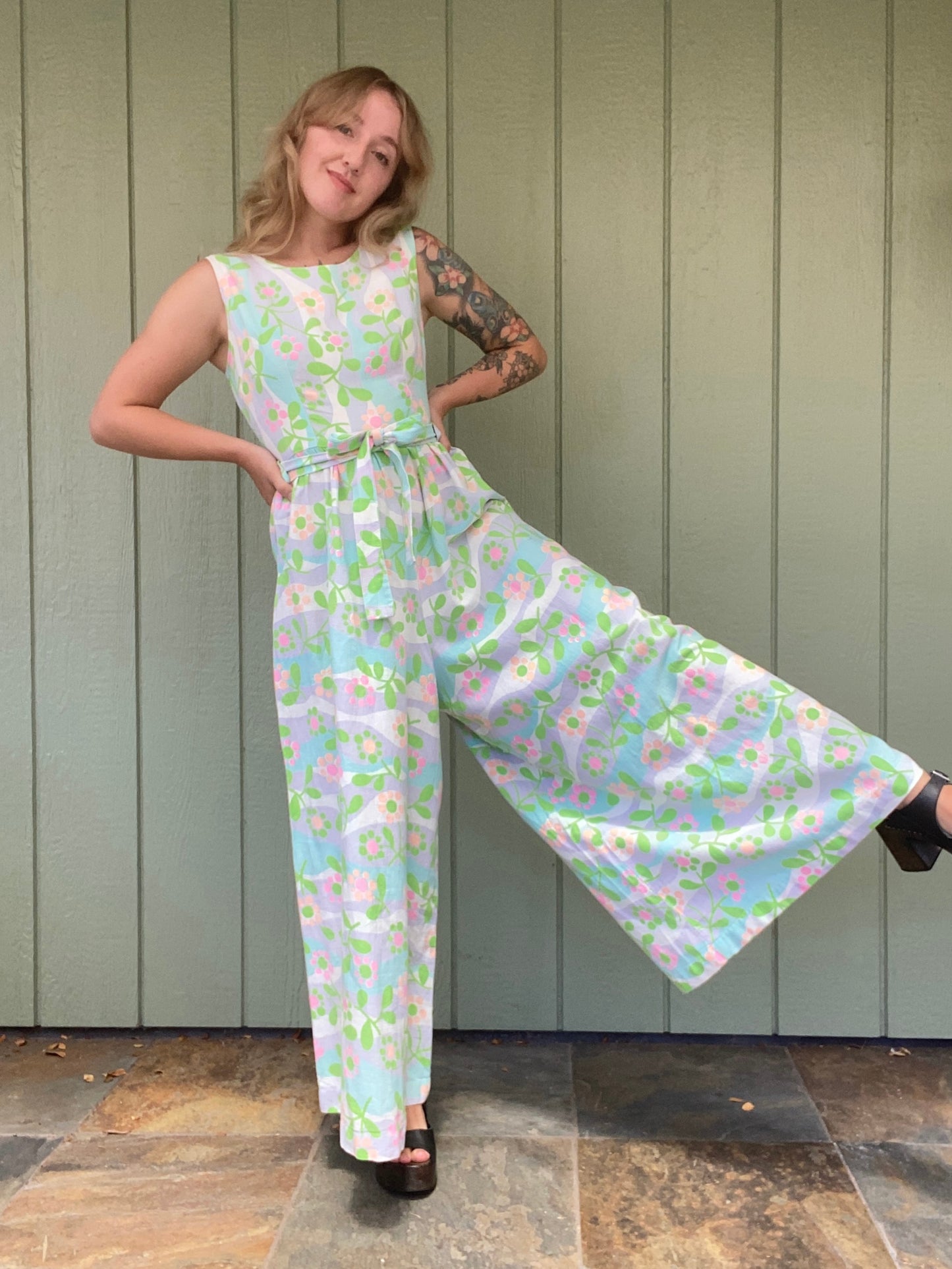 60s/70s Floral Palazzo Jumpsuit