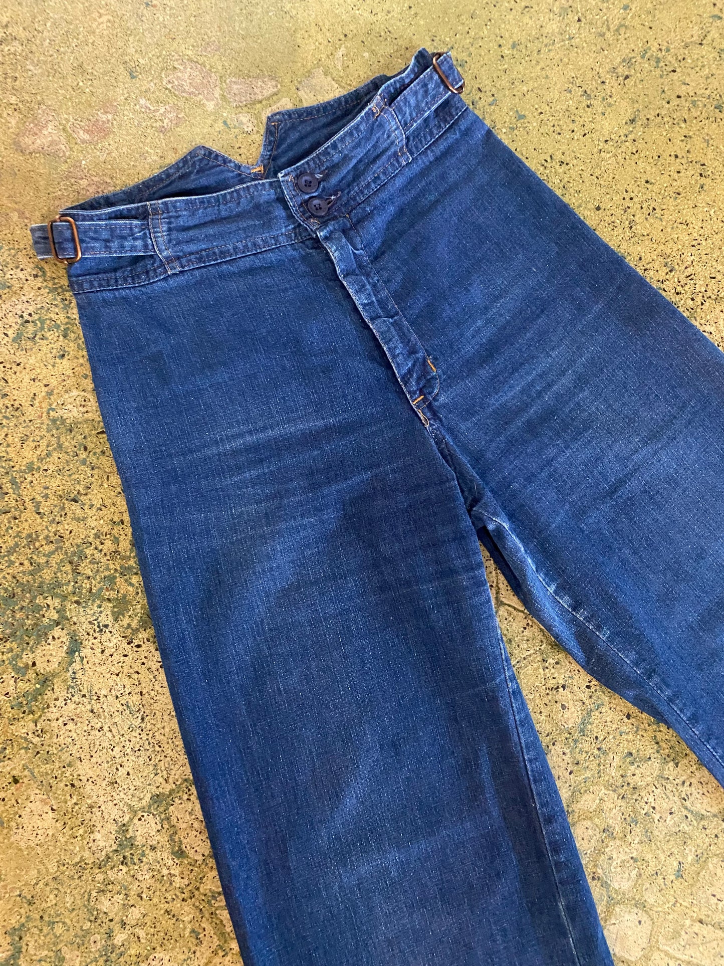 1970s Side Buckle Wide Leg Jeans