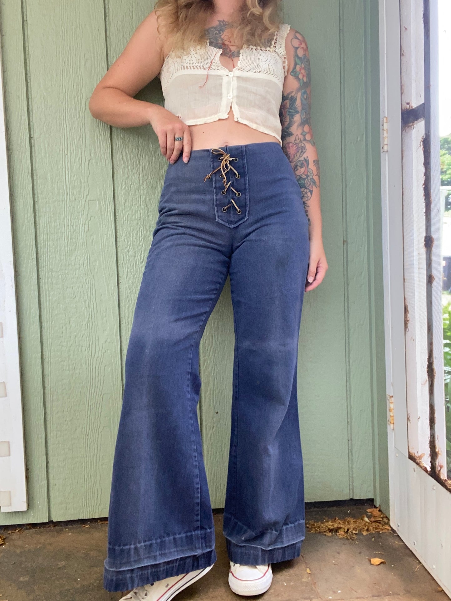 1970s Lace Up Front Jeans