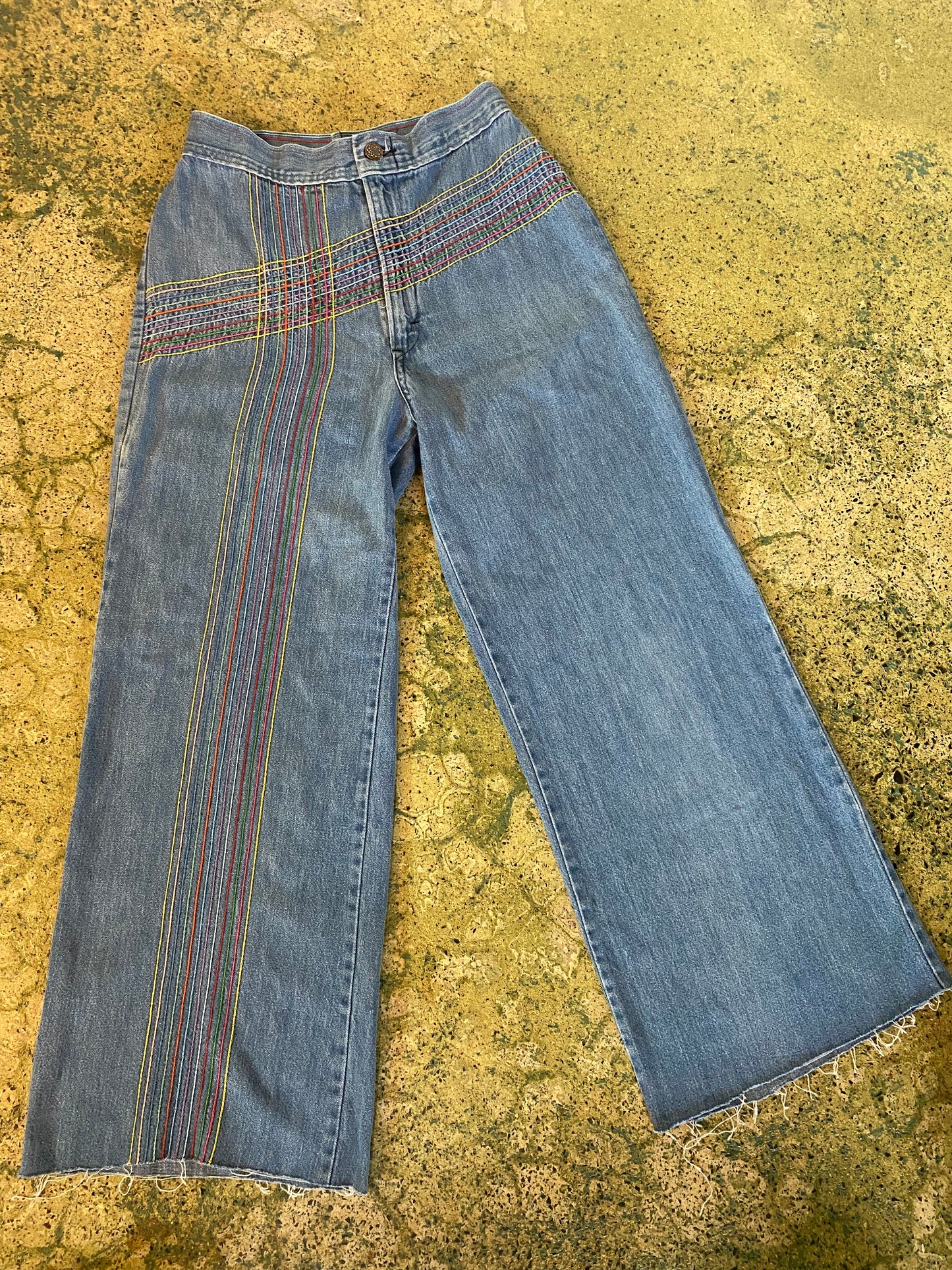 1970s H.I.S. Rainbow Embroidered Jeans