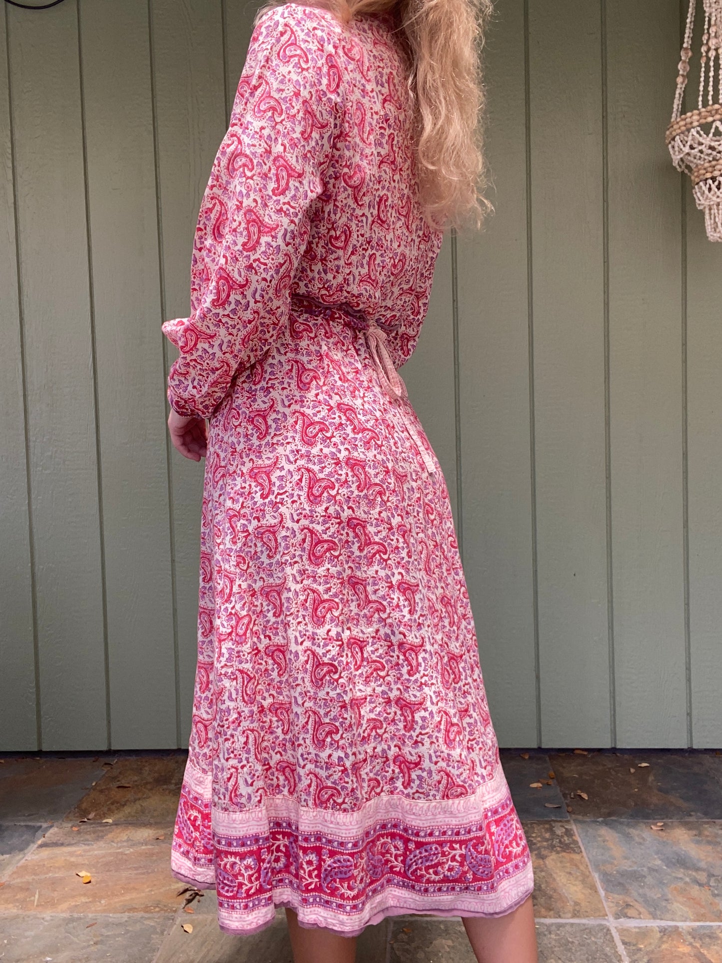 1970s Indian Cotton Paisley Block Print Dress