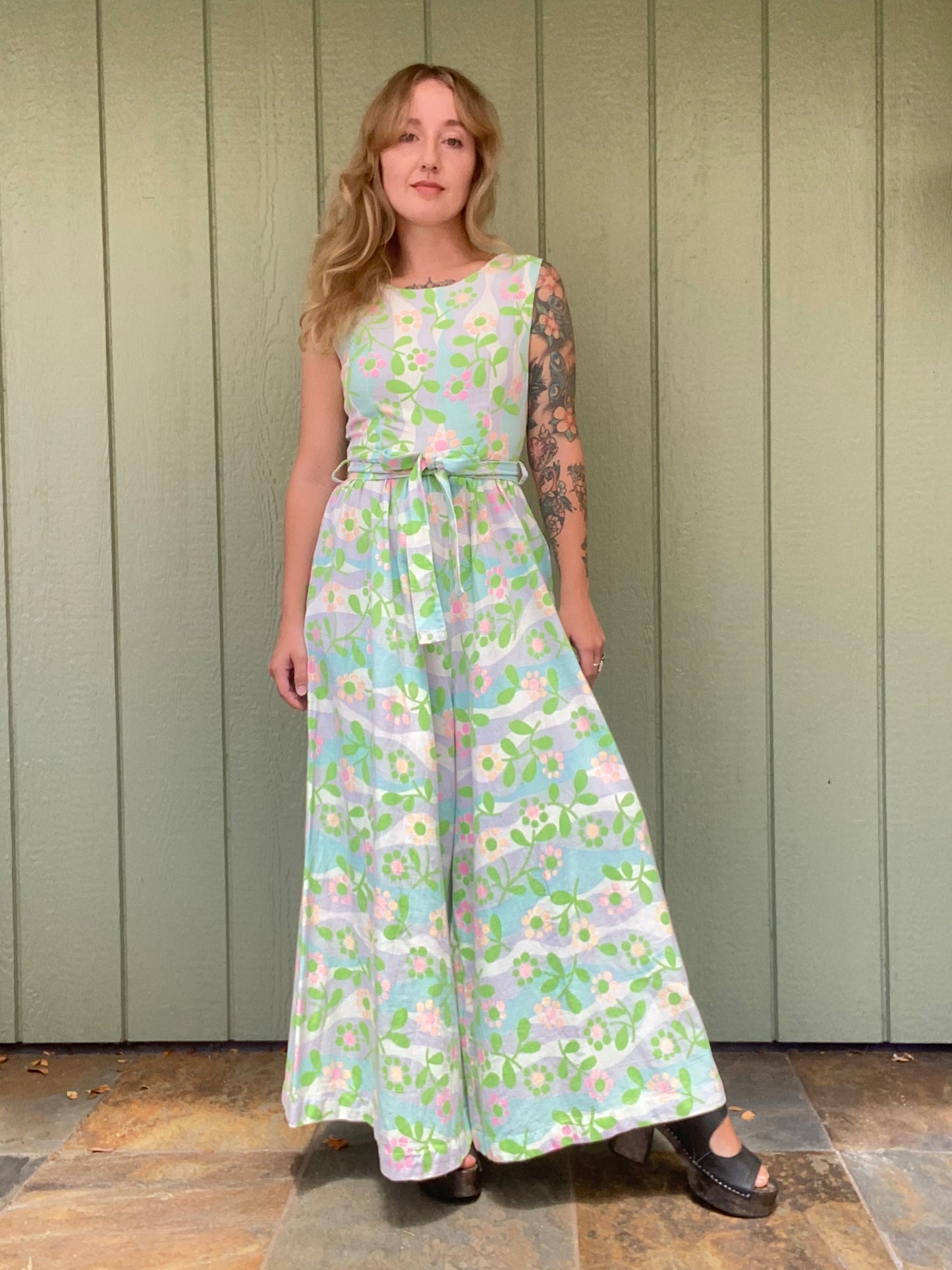 60s/70s Floral Palazzo Jumpsuit