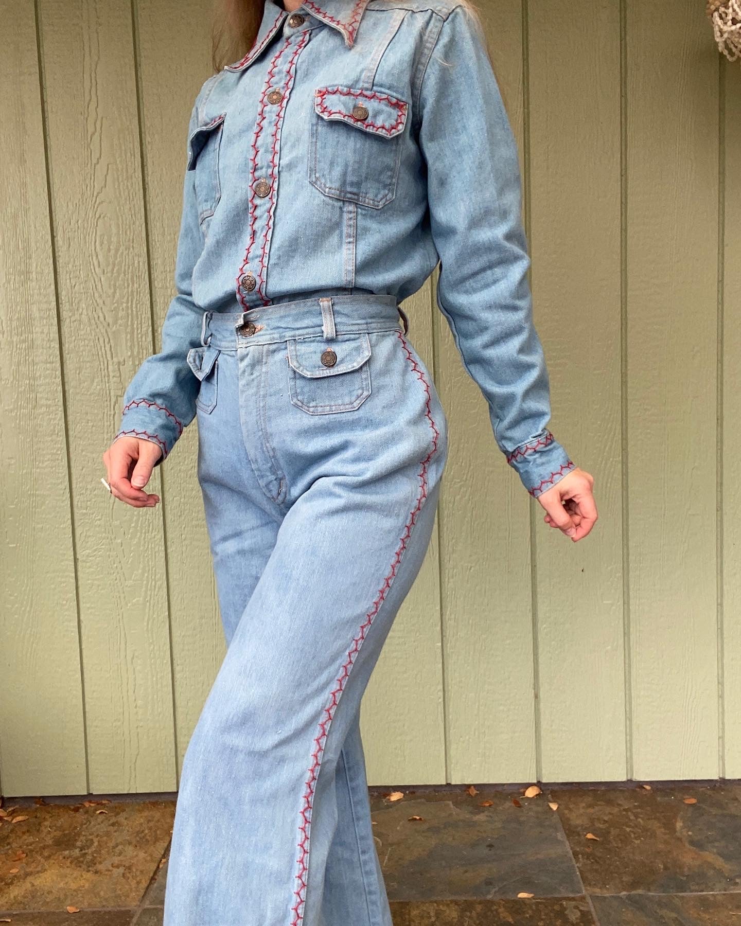 70s Sears Fashions embroidered denim set