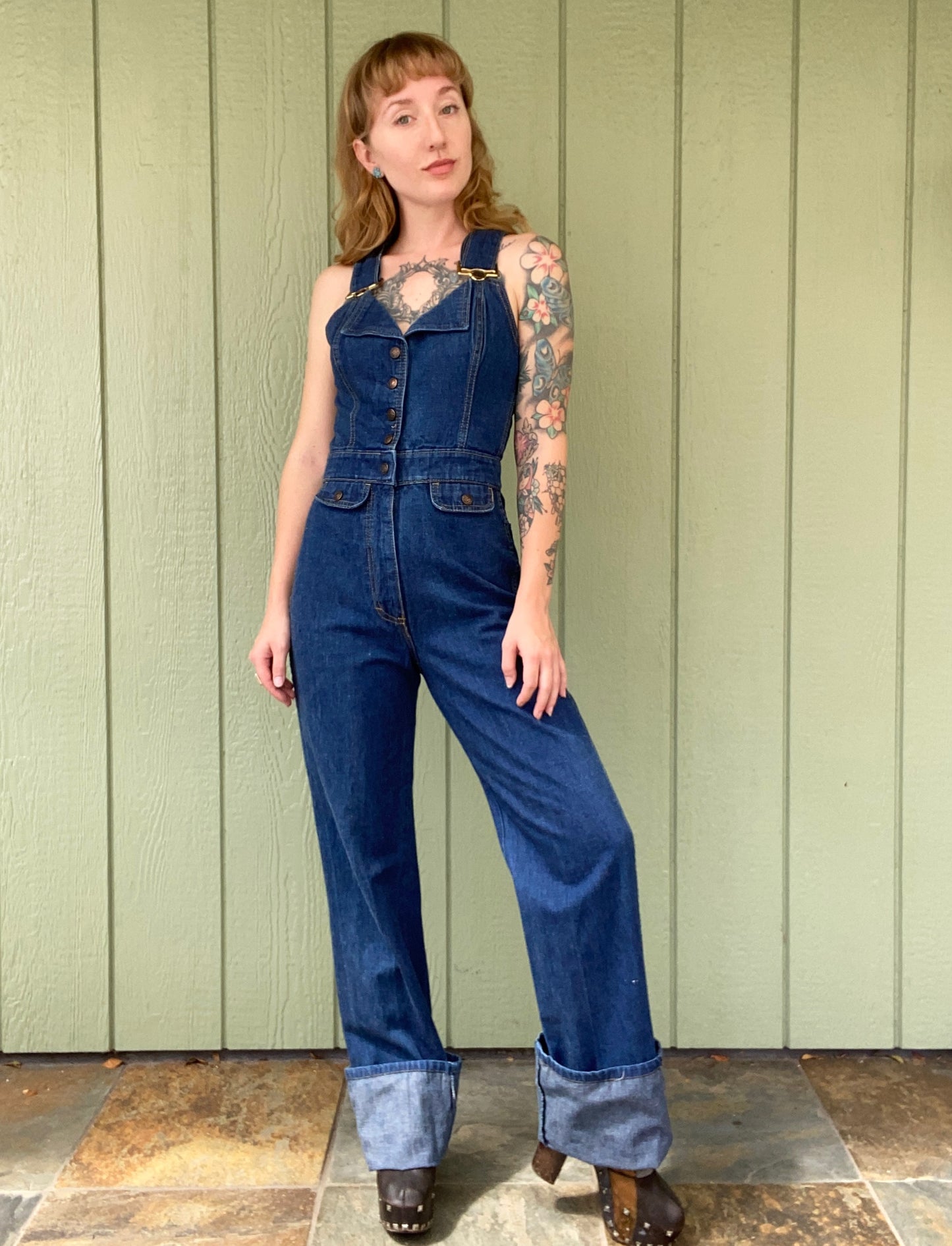 1970’s S.O.B. Denim Overall Jumpsuit Shades Of Blue size 9