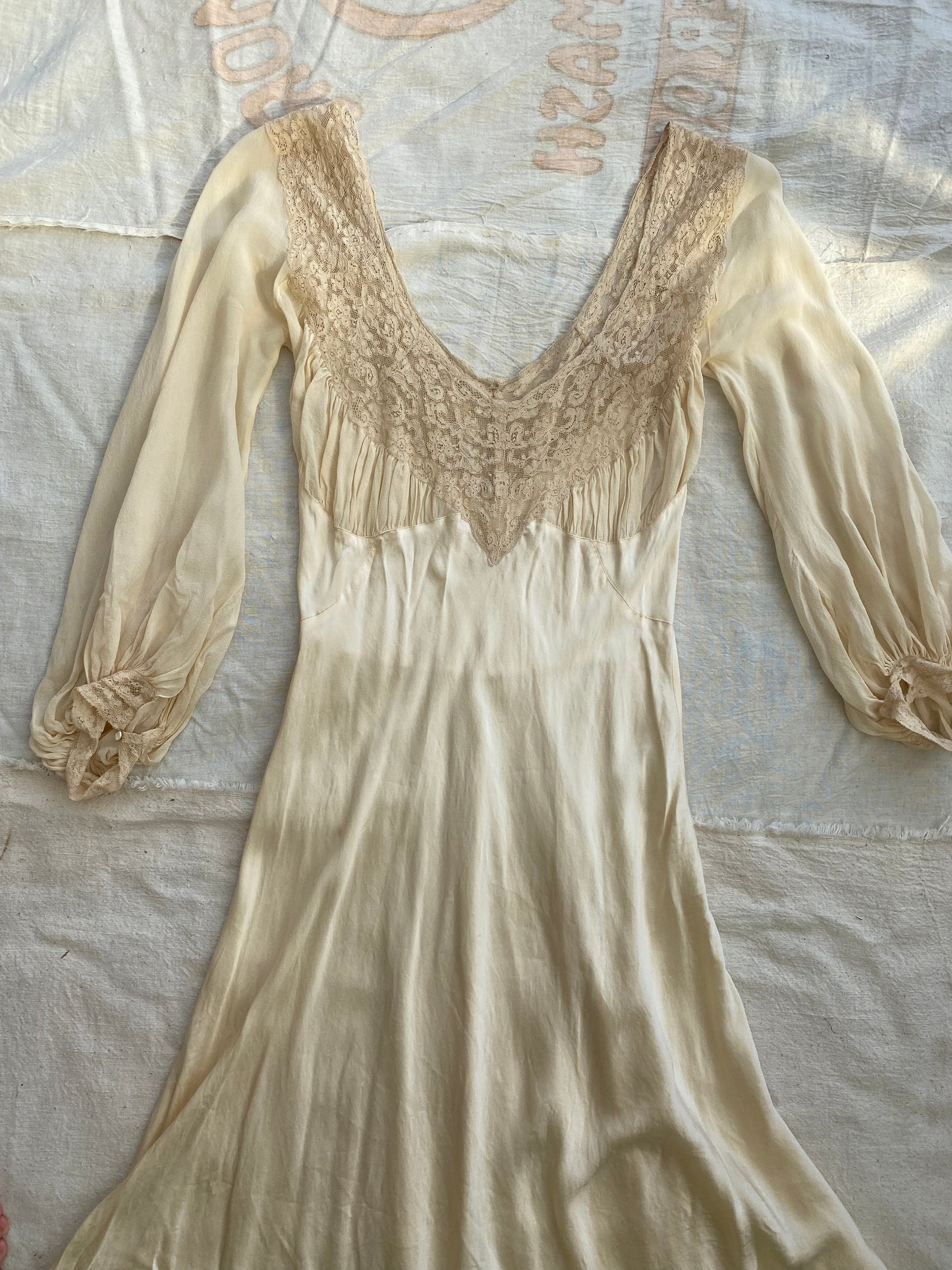 1940s Fischer liquid and chiffon silk bias cut nightgown