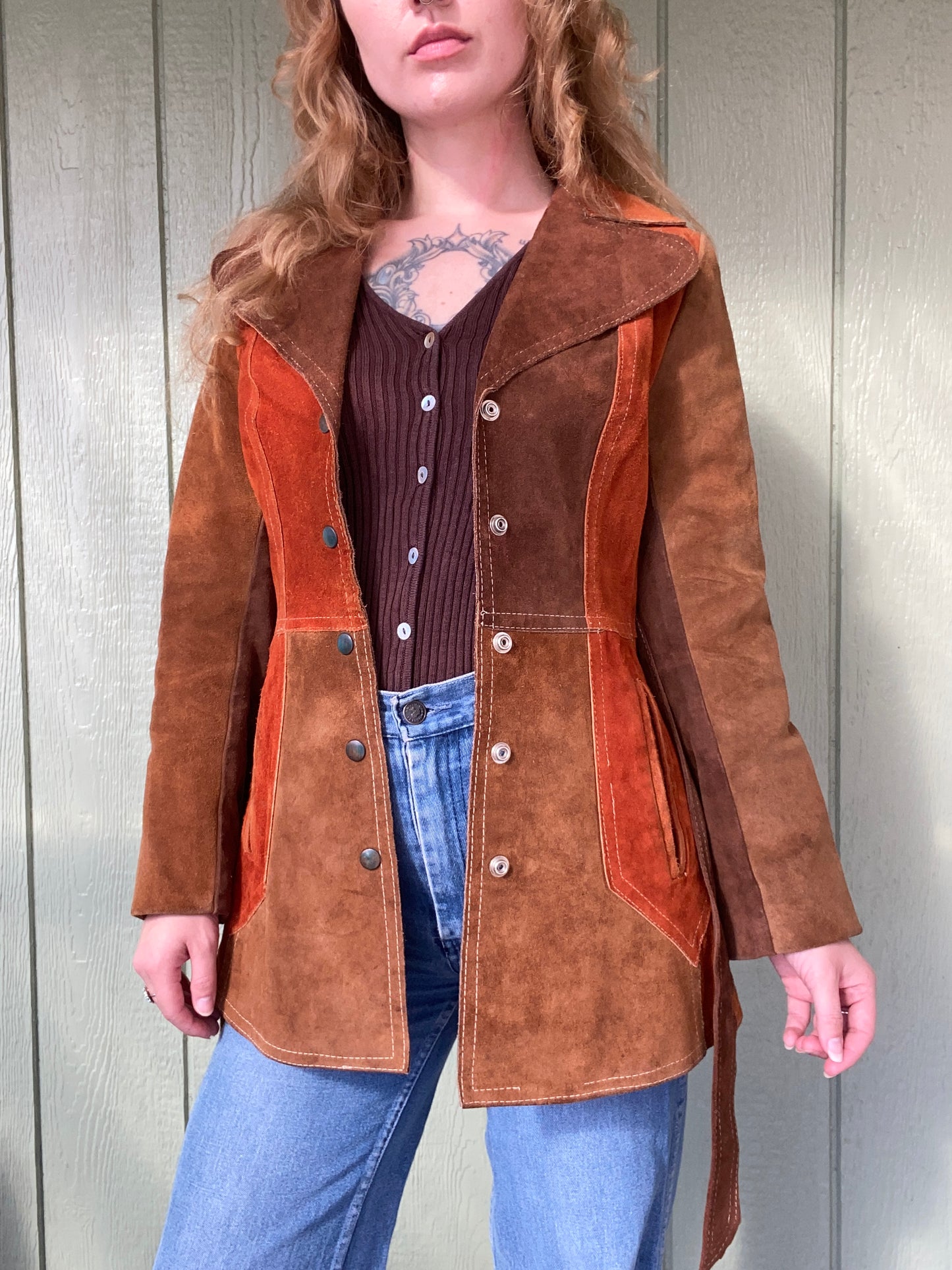 60s/70s Suede Leather color-block jacket