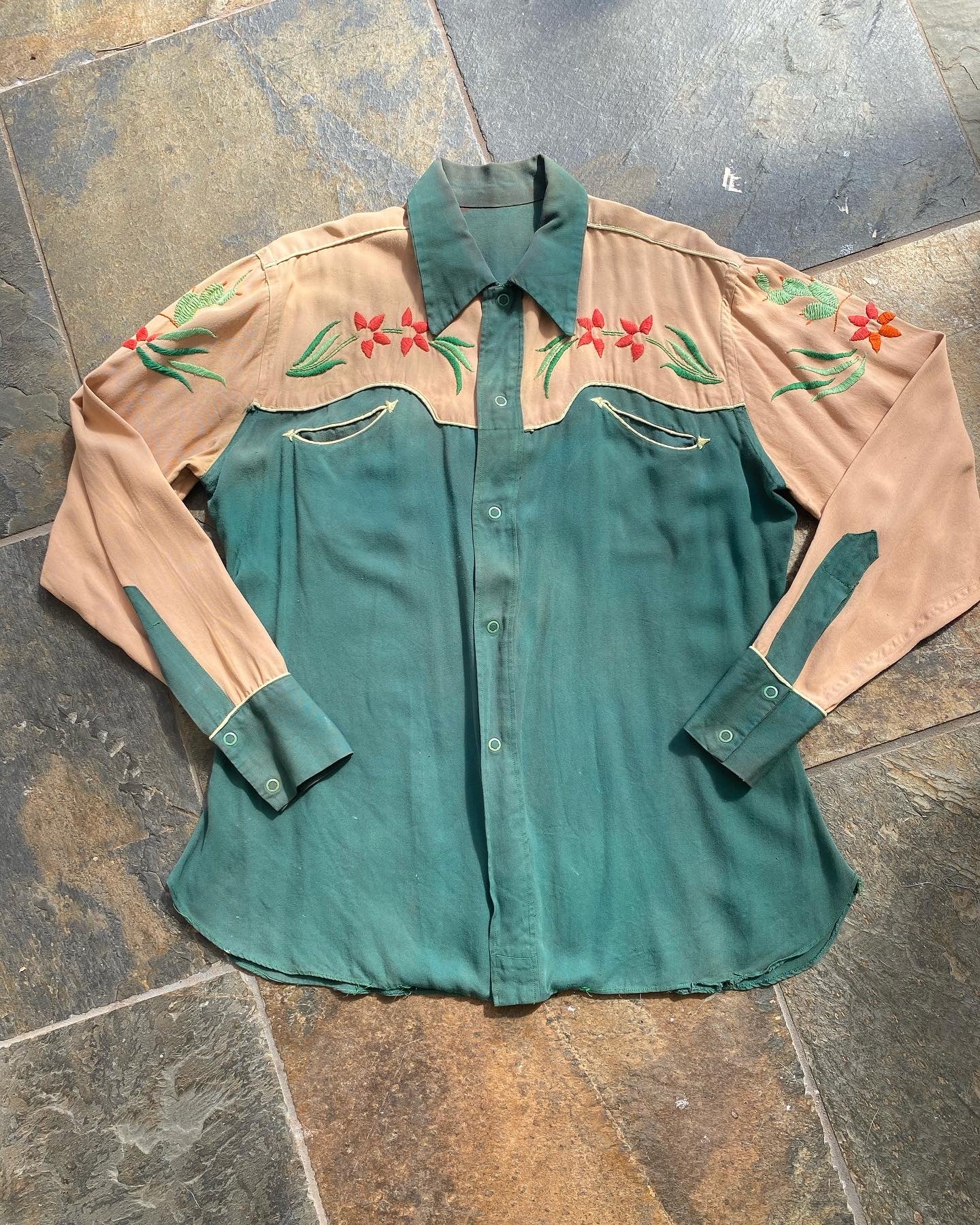 50s Gabardine western two tone snap up shirt