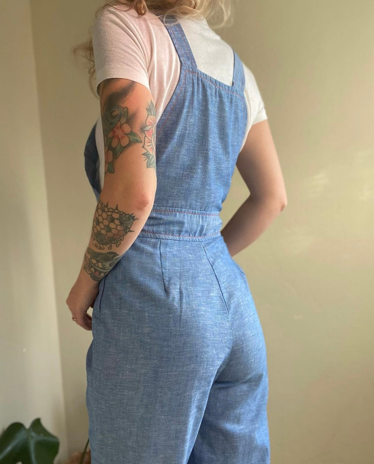 70s chambray denim overall jumpsuit 28" waist