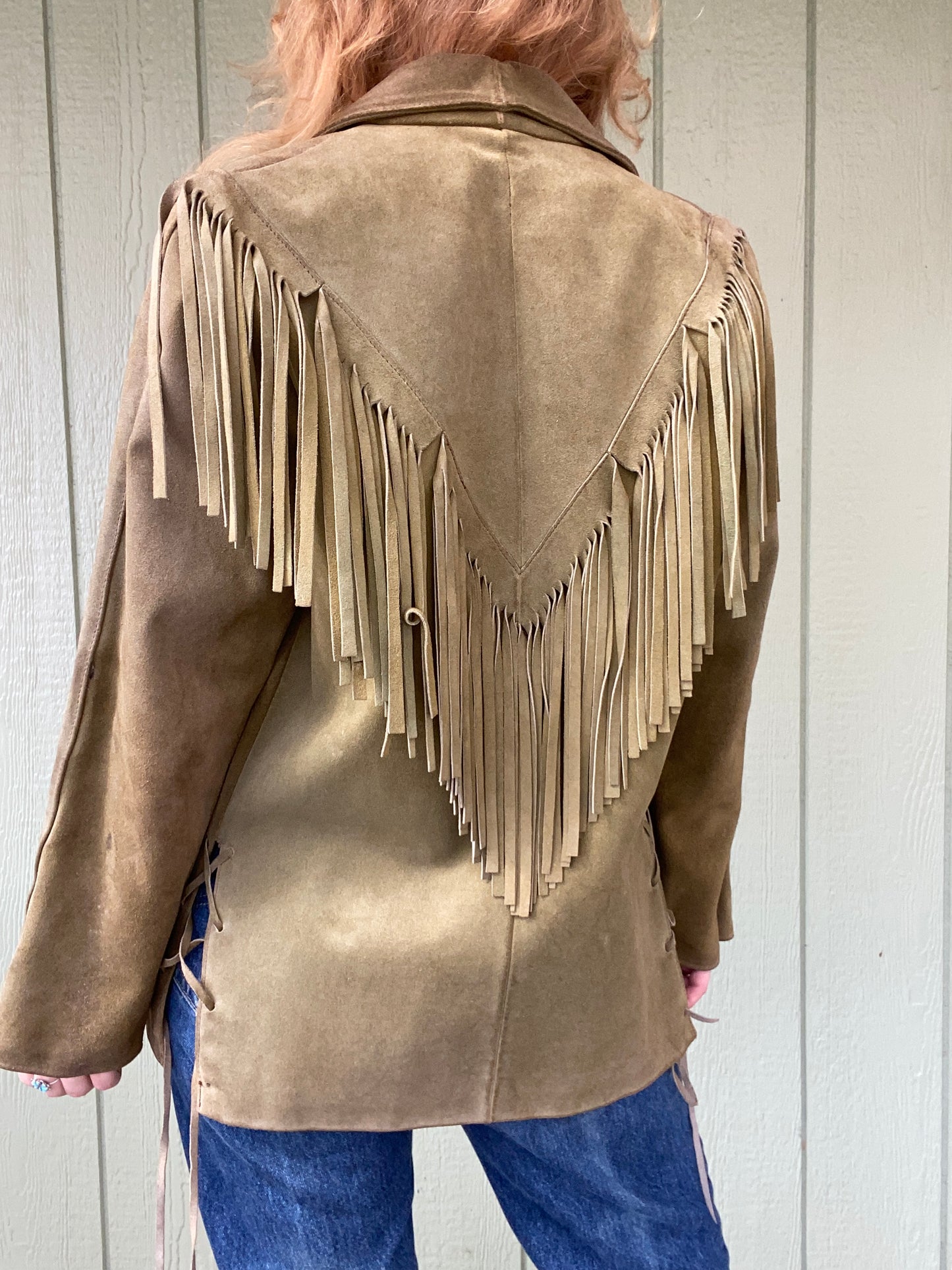 60s/70s green fringe leather suede jacket