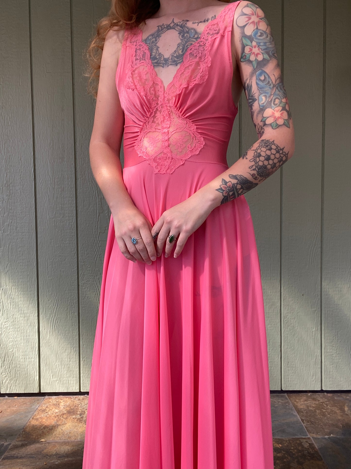 70s/80s pink Olga gown 9687