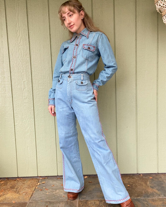 70s Sears Fashions embroidered denim set