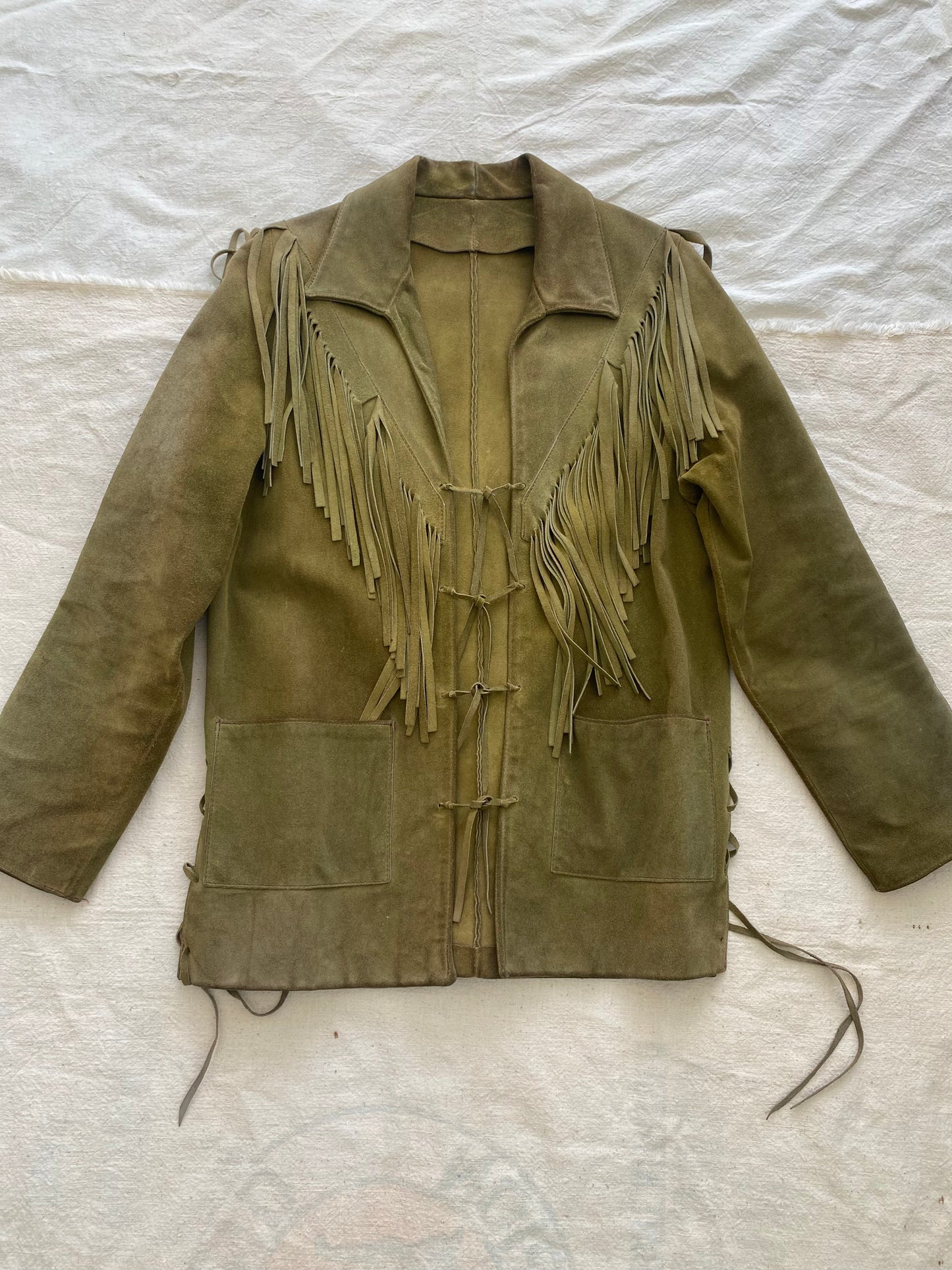 60s/70s green fringe leather suede jacket