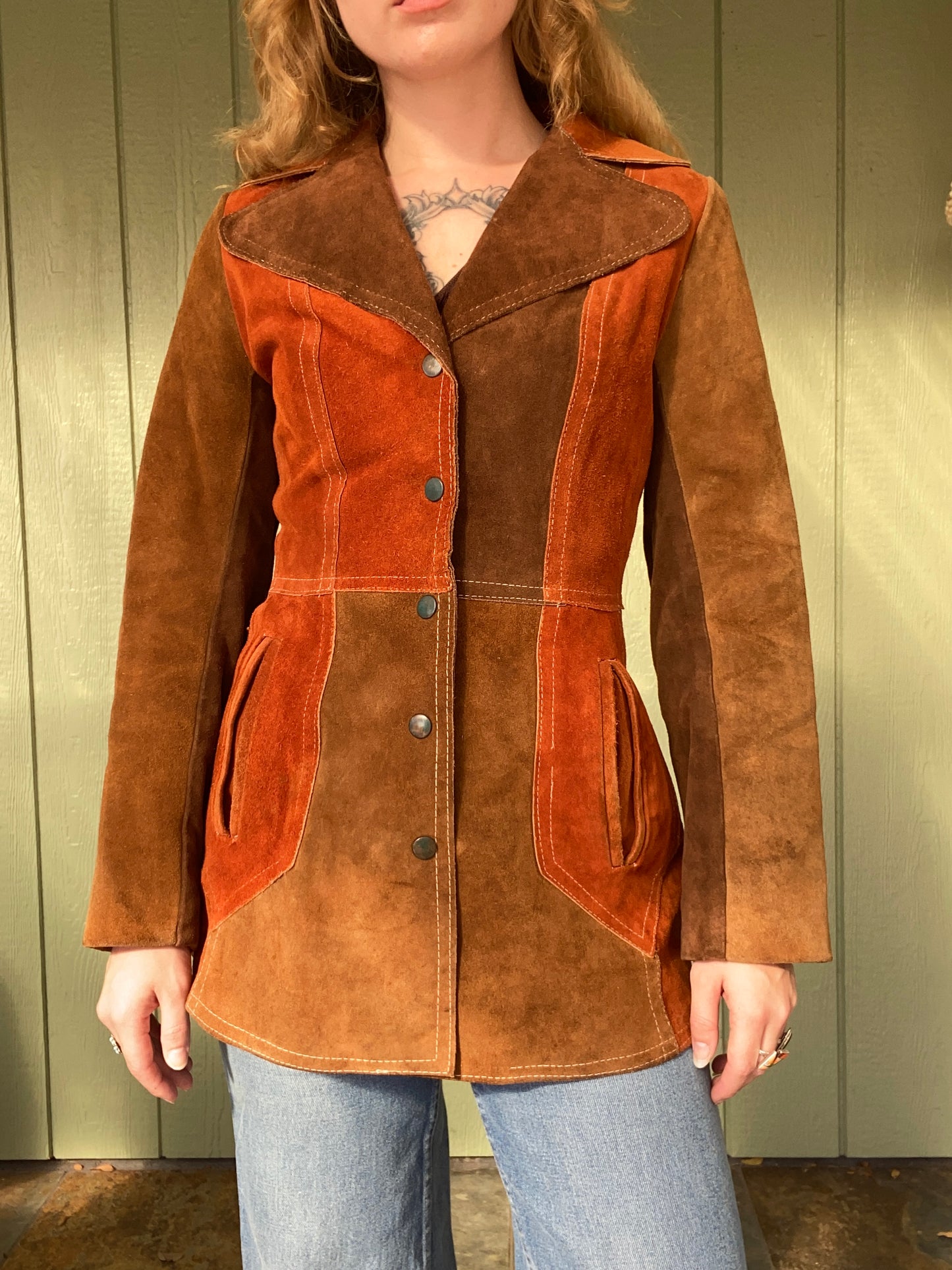 60s/70s Suede Leather color-block jacket