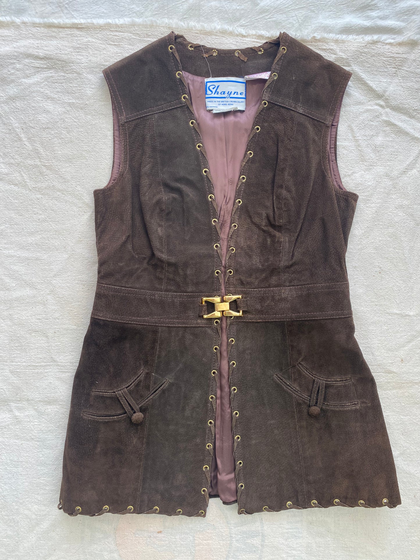 1960s Shayne mod leather suede vest dress