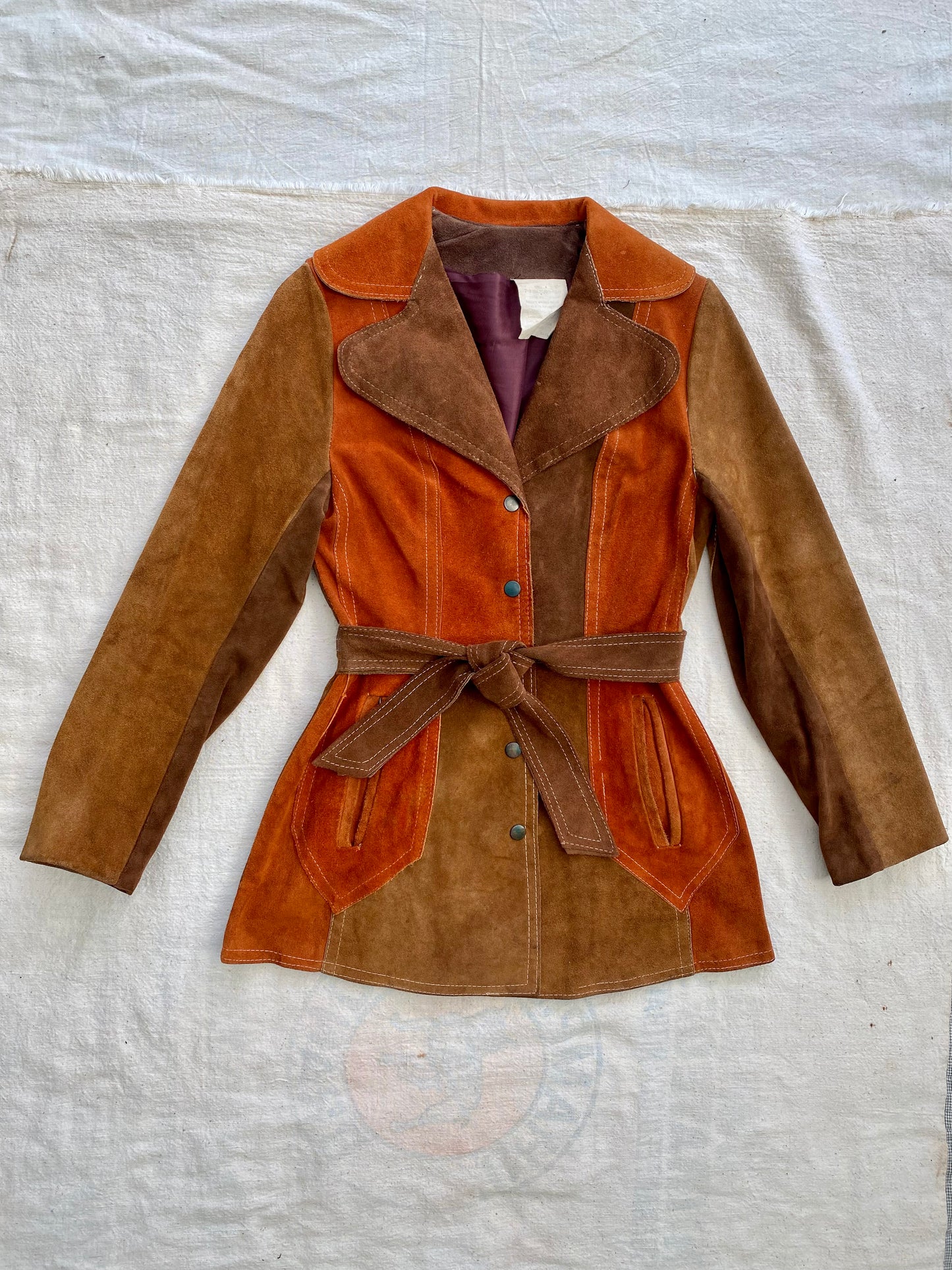 60s/70s Suede Leather color-block jacket