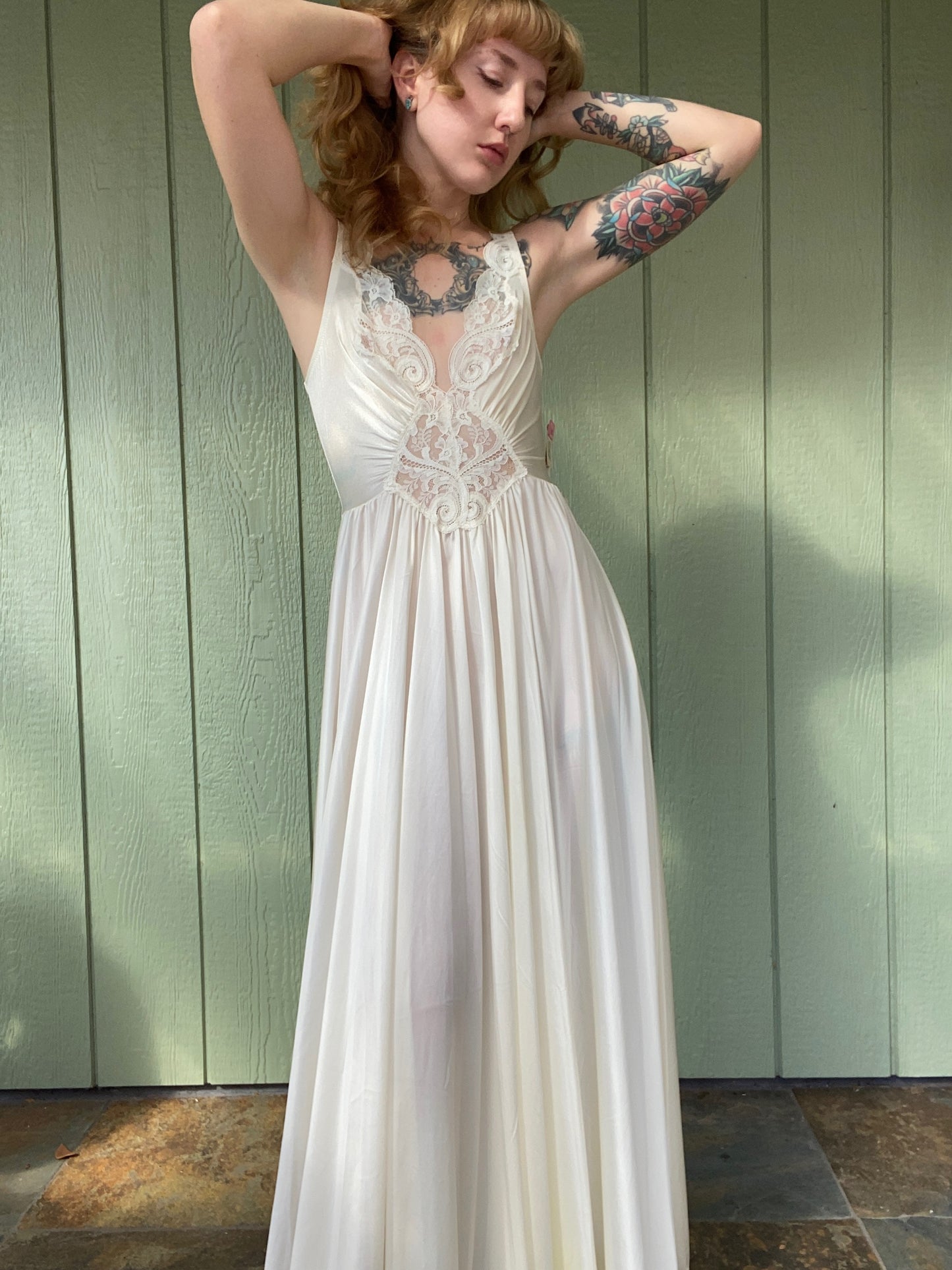 Deadstock 70s Ivory Olga gown style 92270