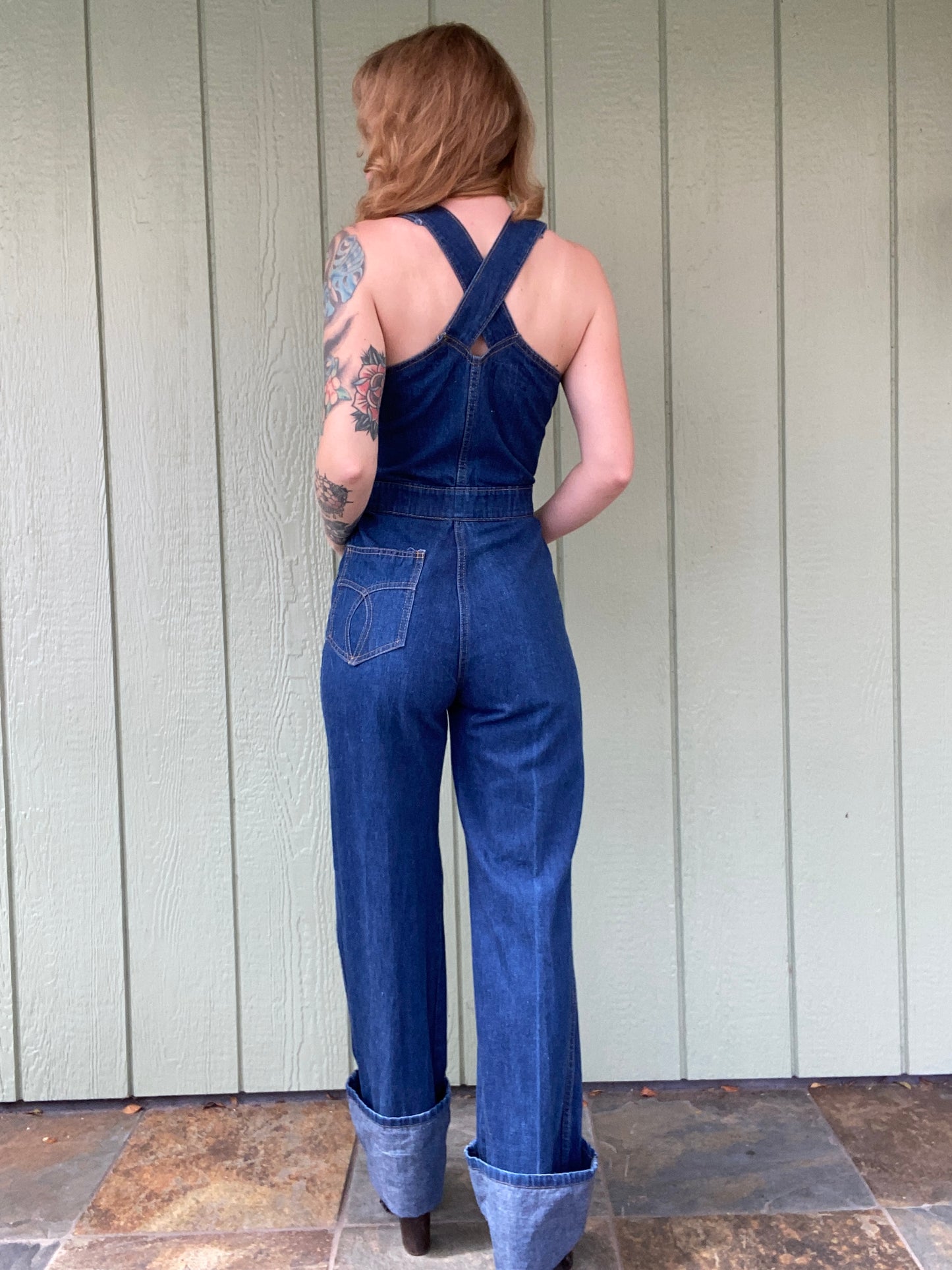 1970’s S.O.B. Denim Overall Jumpsuit Shades Of Blue size 9