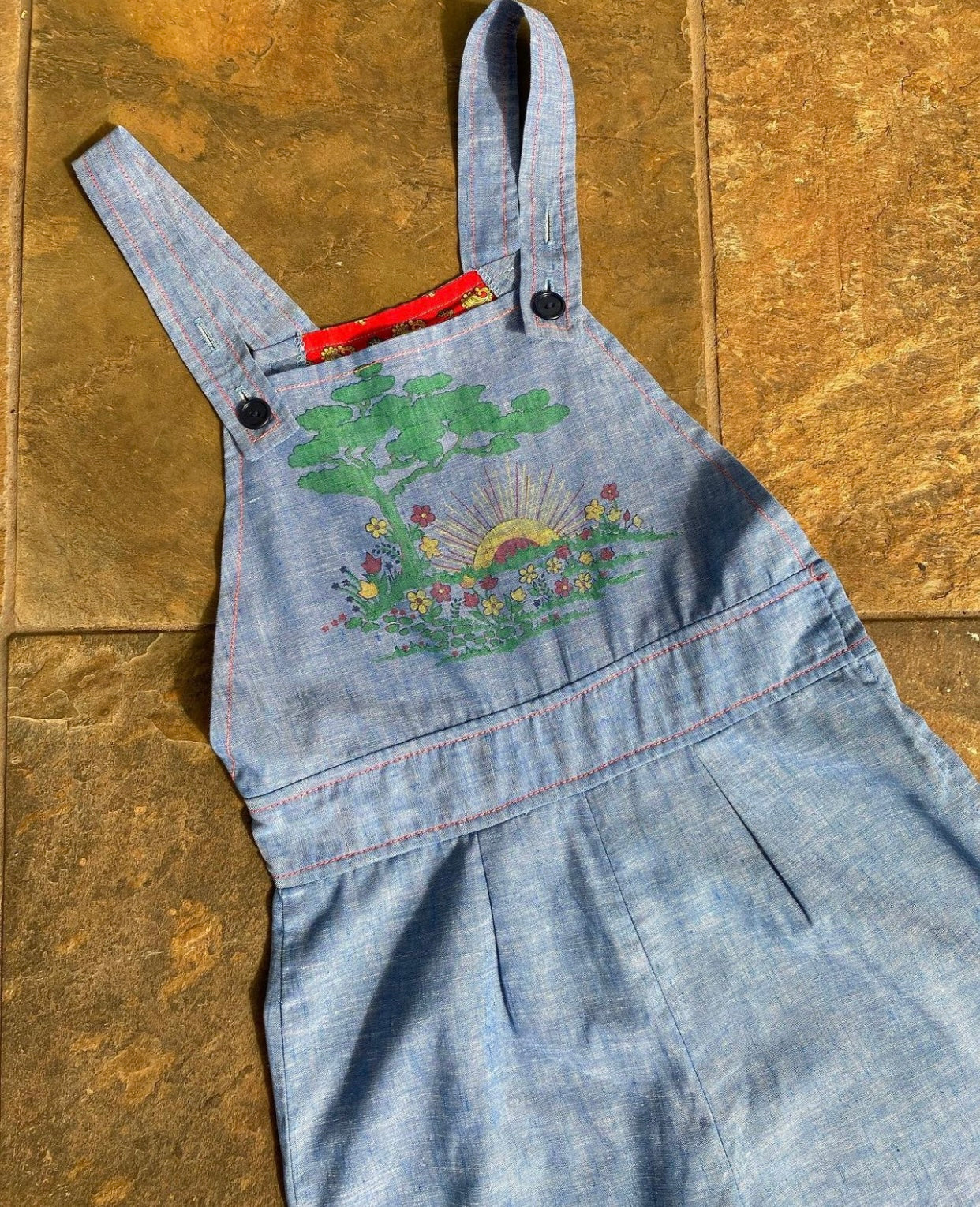 70s chambray denim overall jumpsuit 28" waist