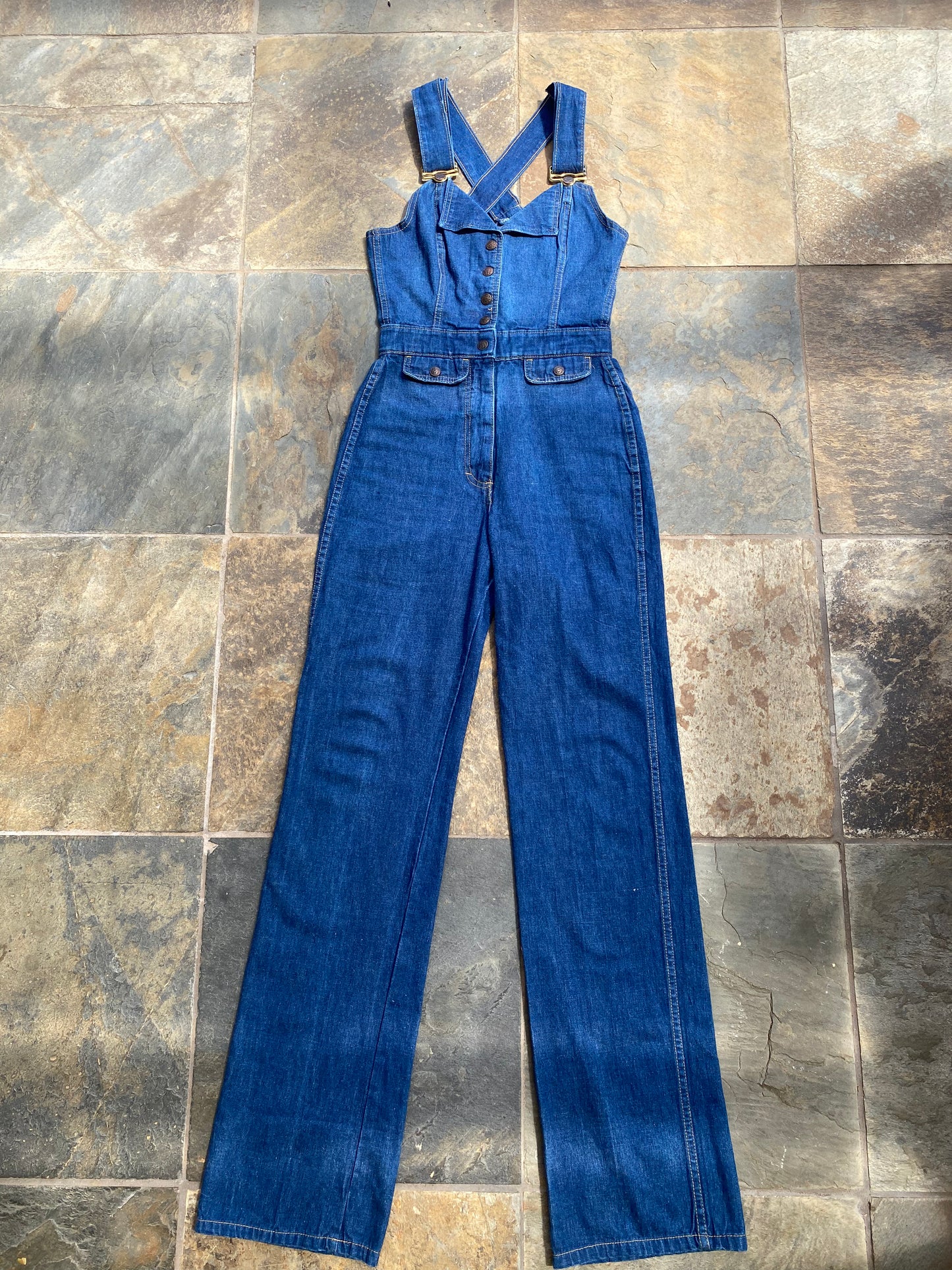 1970’s S.O.B. Denim Overall Jumpsuit Shades Of Blue size 9