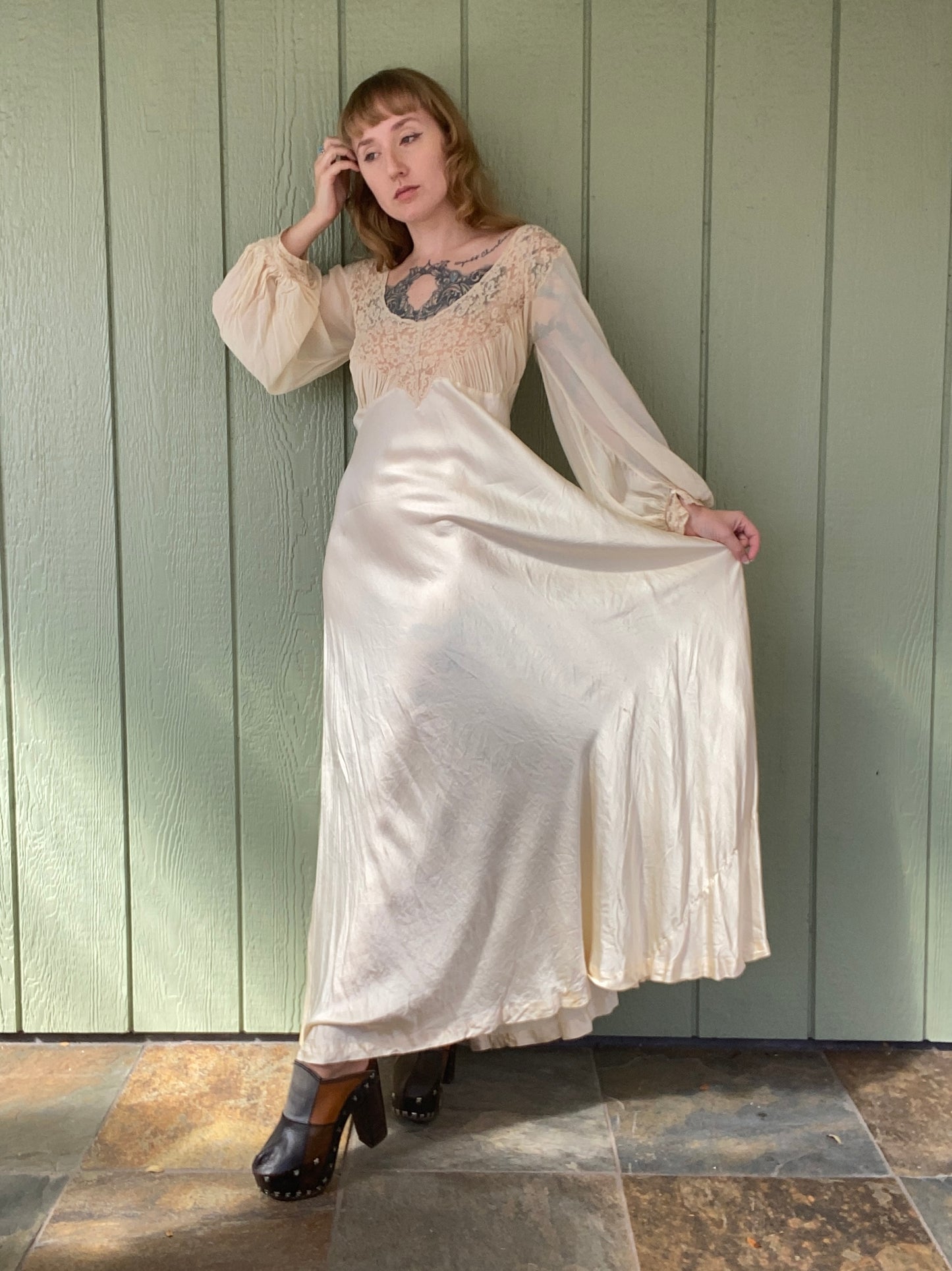 1940s Fischer liquid and chiffon silk bias cut nightgown