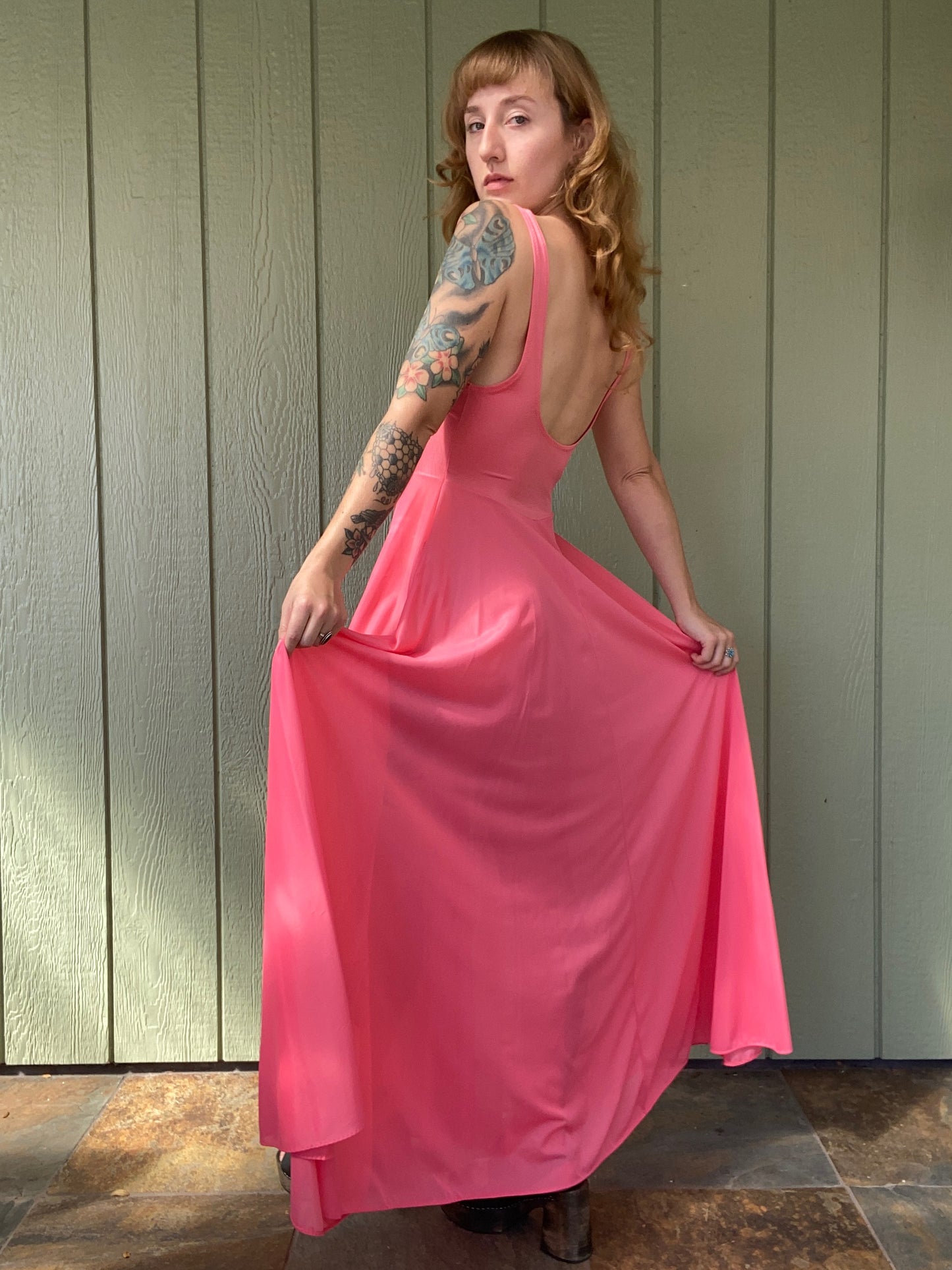 70s/80s pink Olga gown 9687