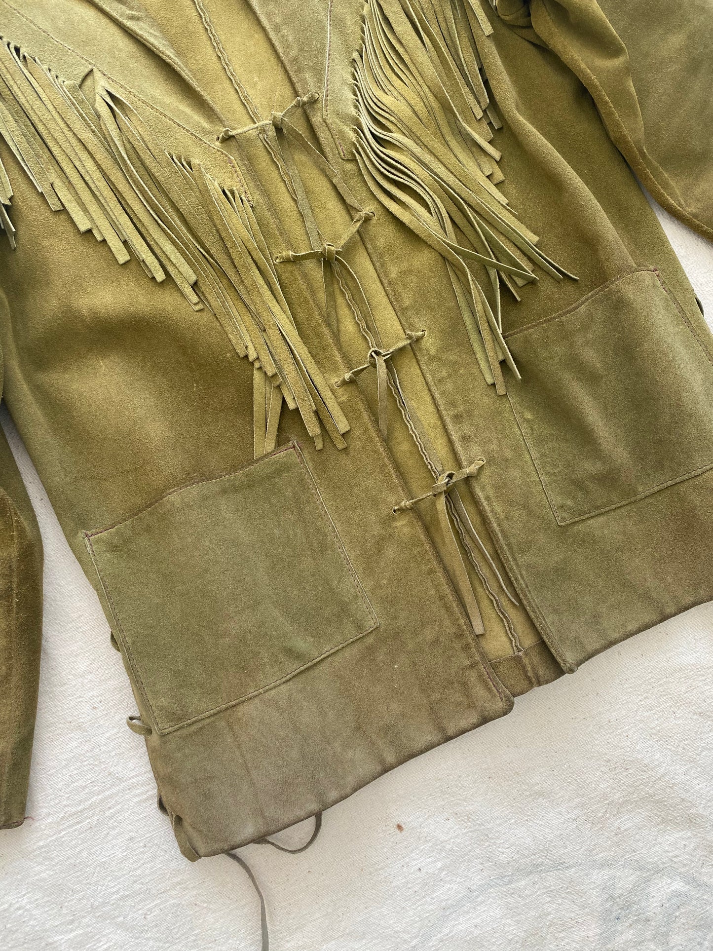 60s/70s green fringe leather suede jacket