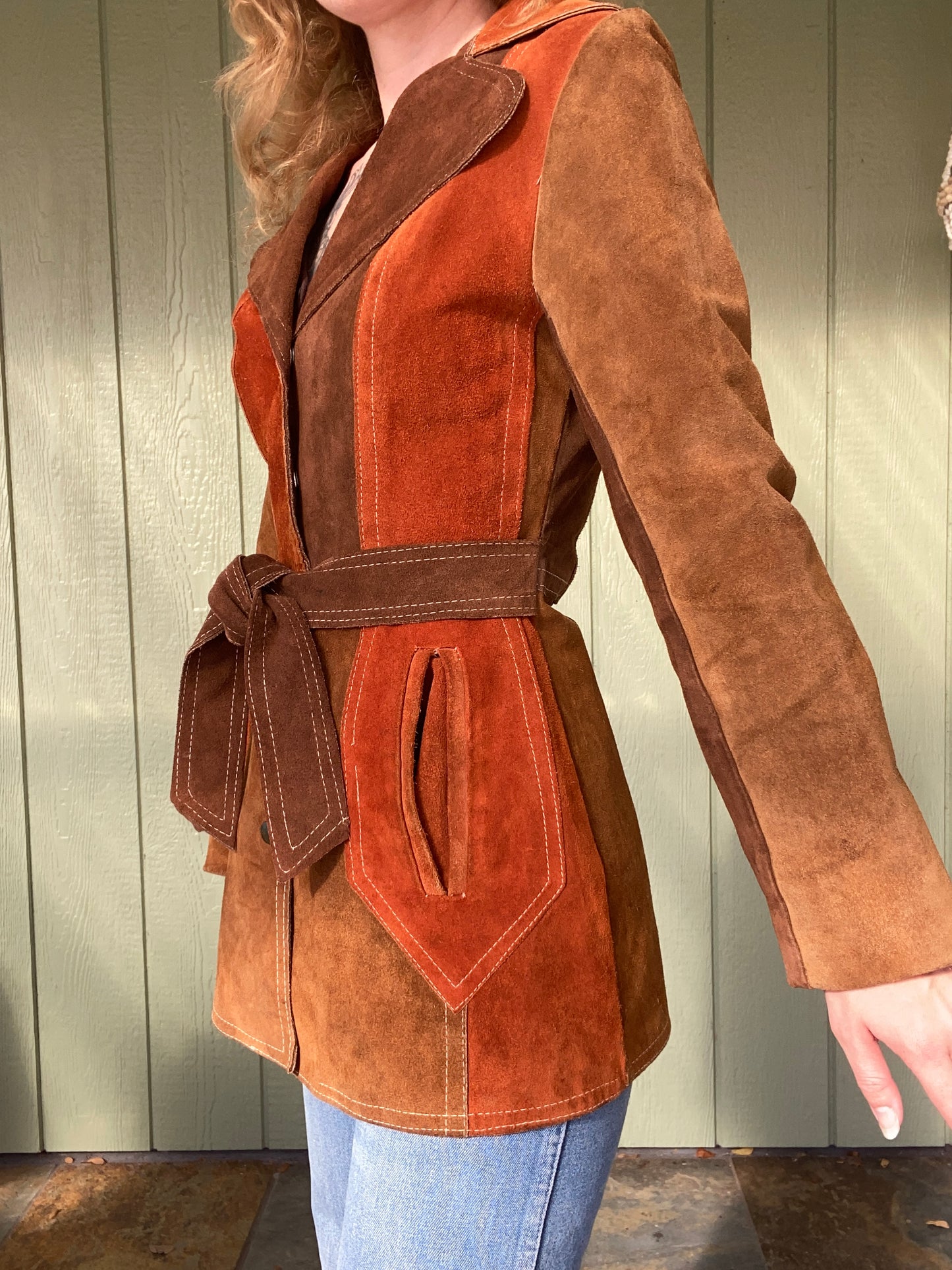 60s/70s Suede Leather color-block jacket