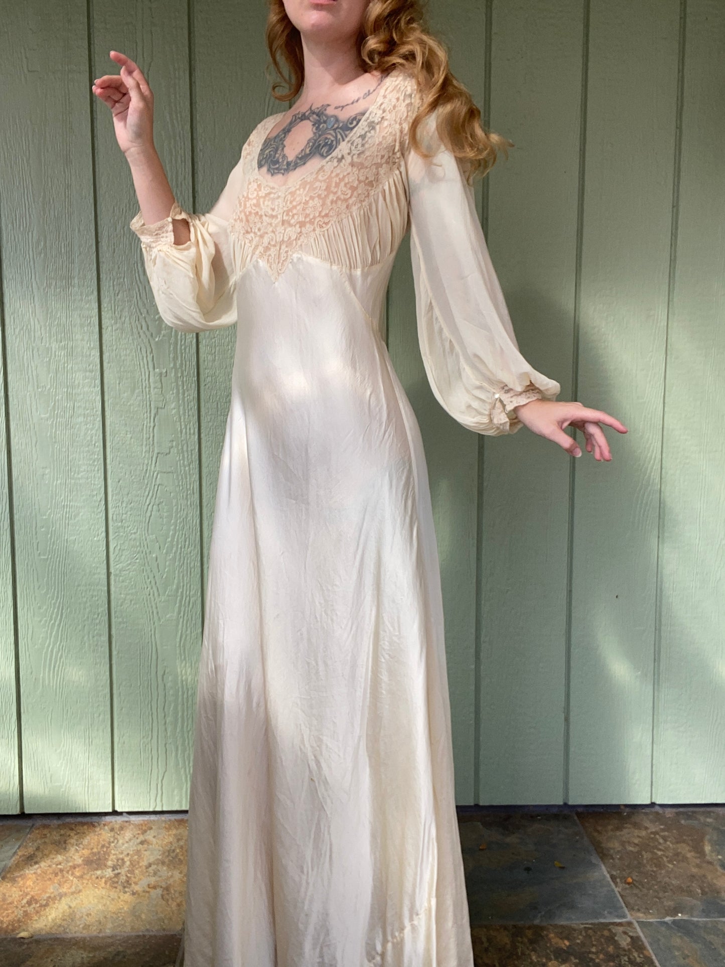 1940s Fischer liquid and chiffon silk bias cut nightgown