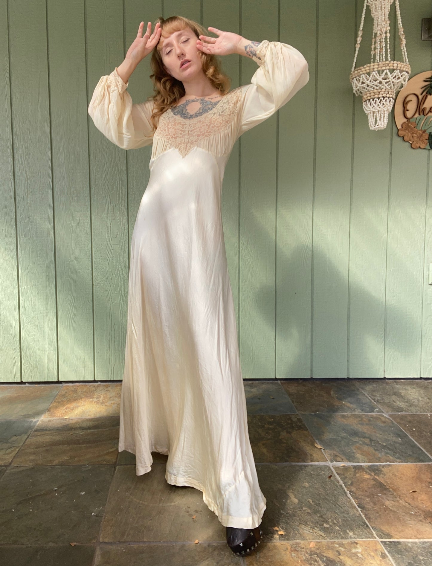 1940s Fischer liquid and chiffon silk bias cut nightgown