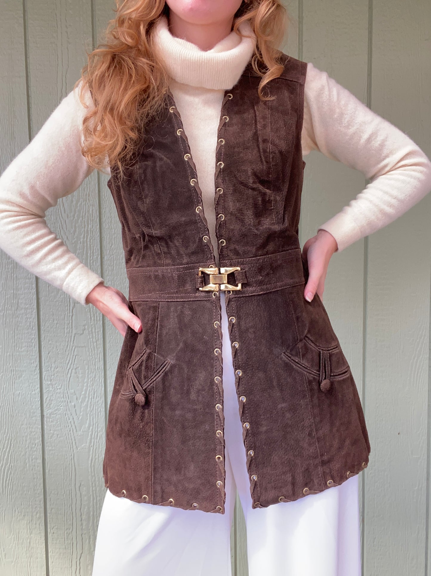 1960s Shayne mod leather suede vest dress