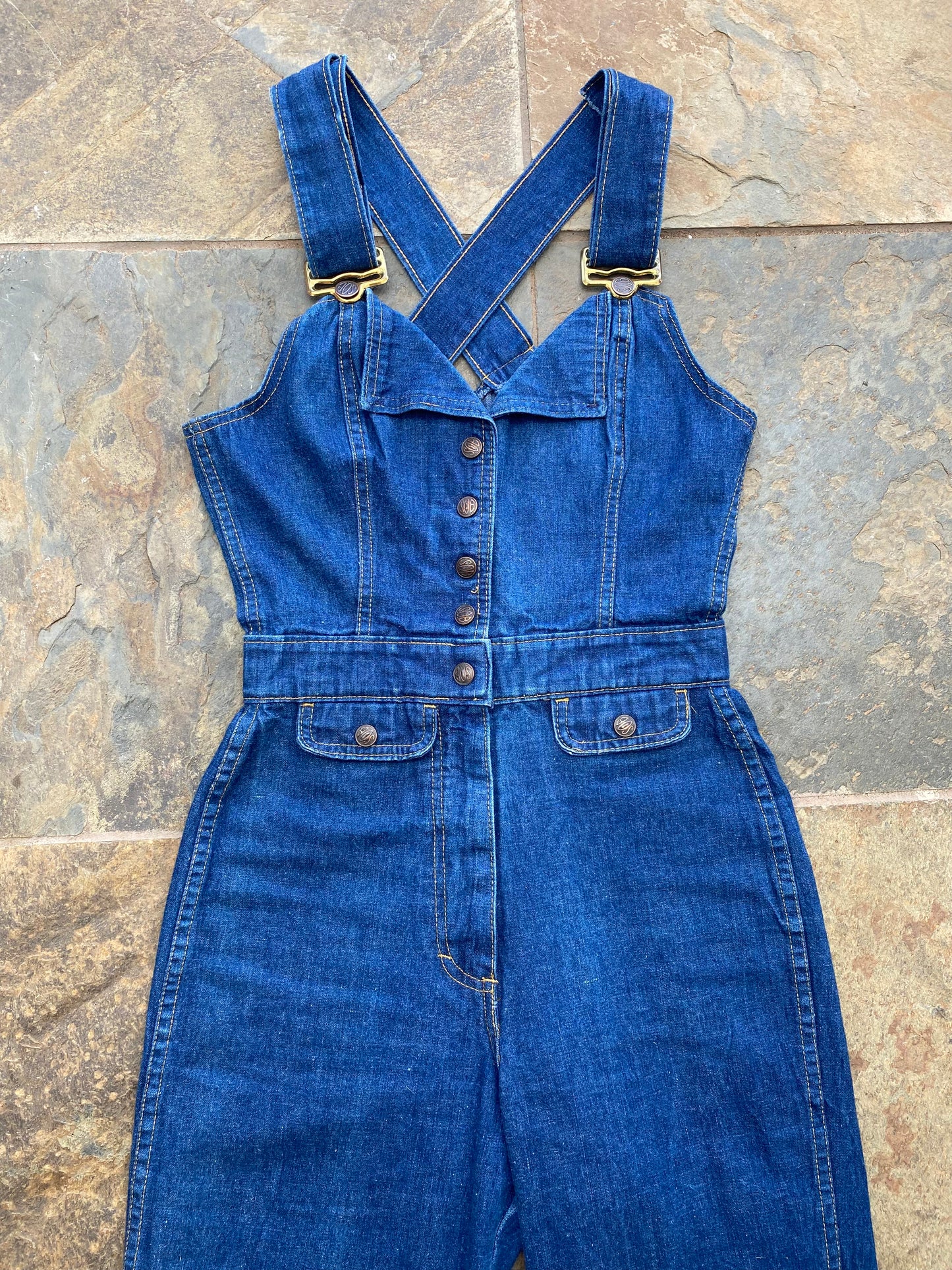 1970’s S.O.B. Denim Overall Jumpsuit Shades Of Blue size 9