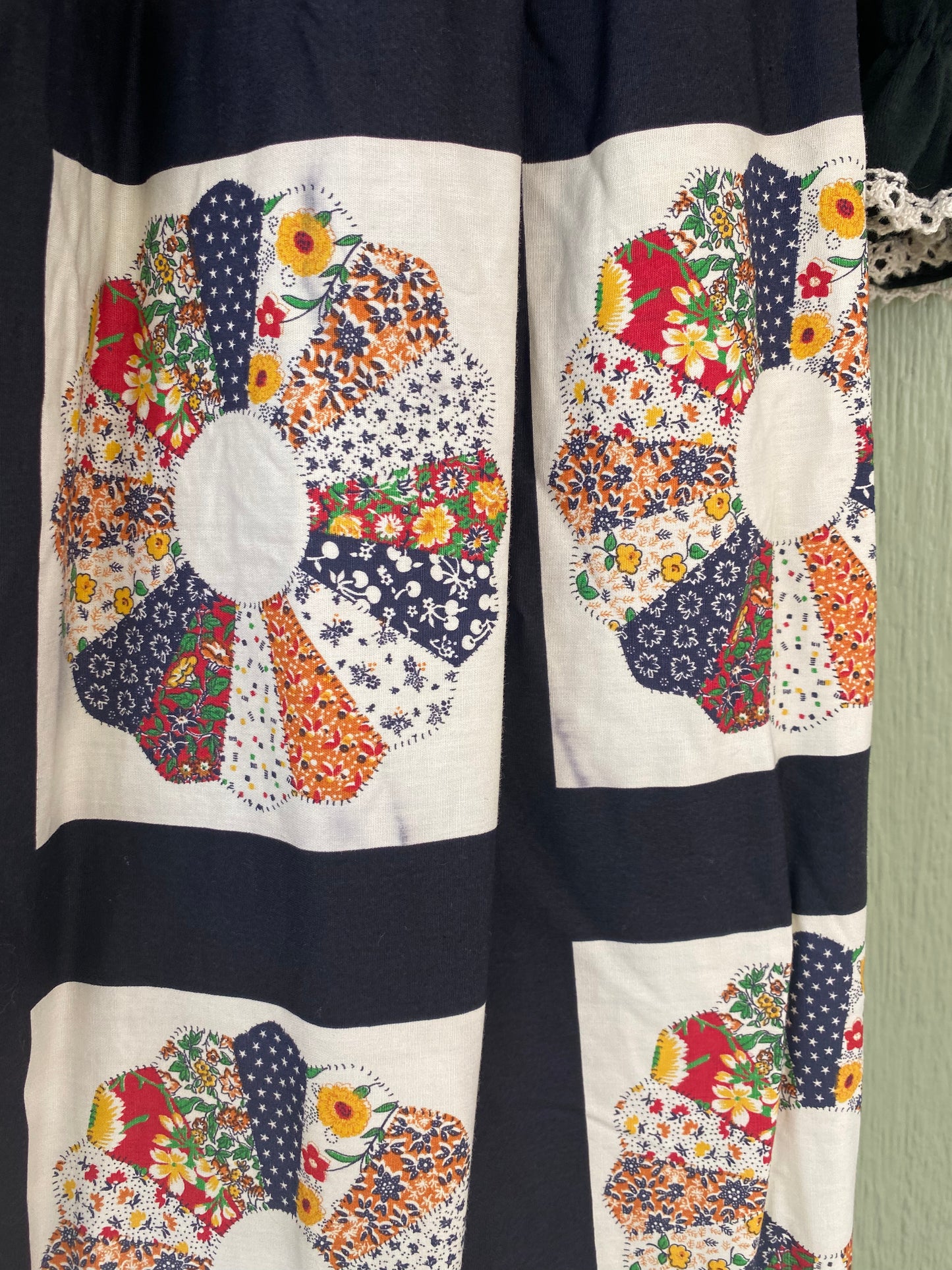 1970s Roberta of California Dresden Quilt Dress