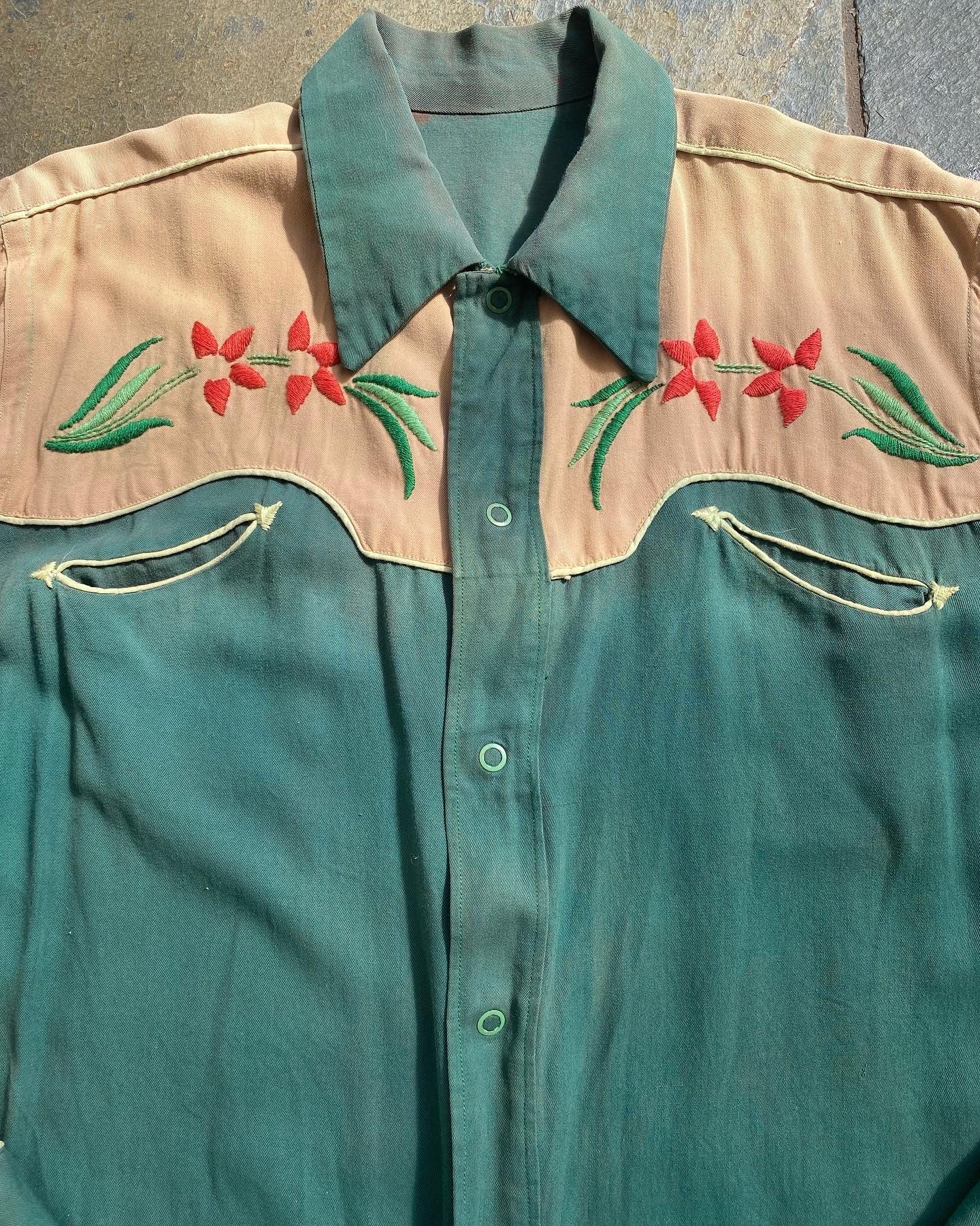 50s Gabardine western two tone snap up shirt