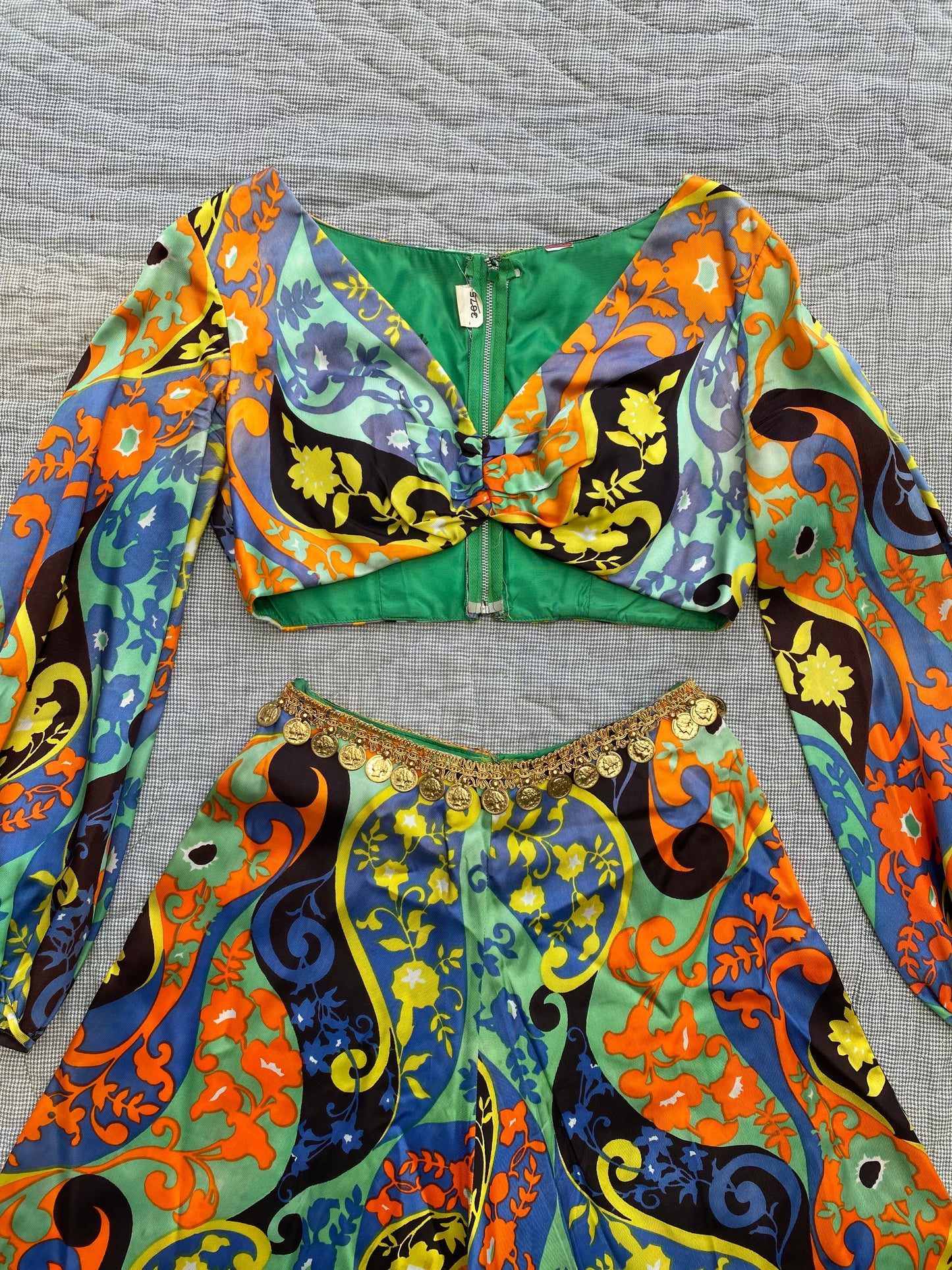 1960s Psychedelic Flower Power 2 piece Palazzo Pant Set