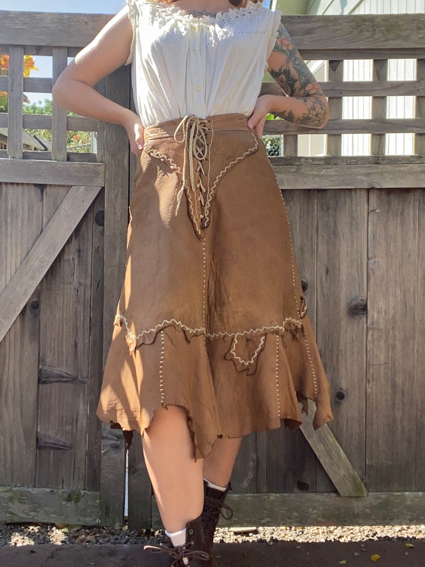 1960s Buckskin lace up Frontier skirt