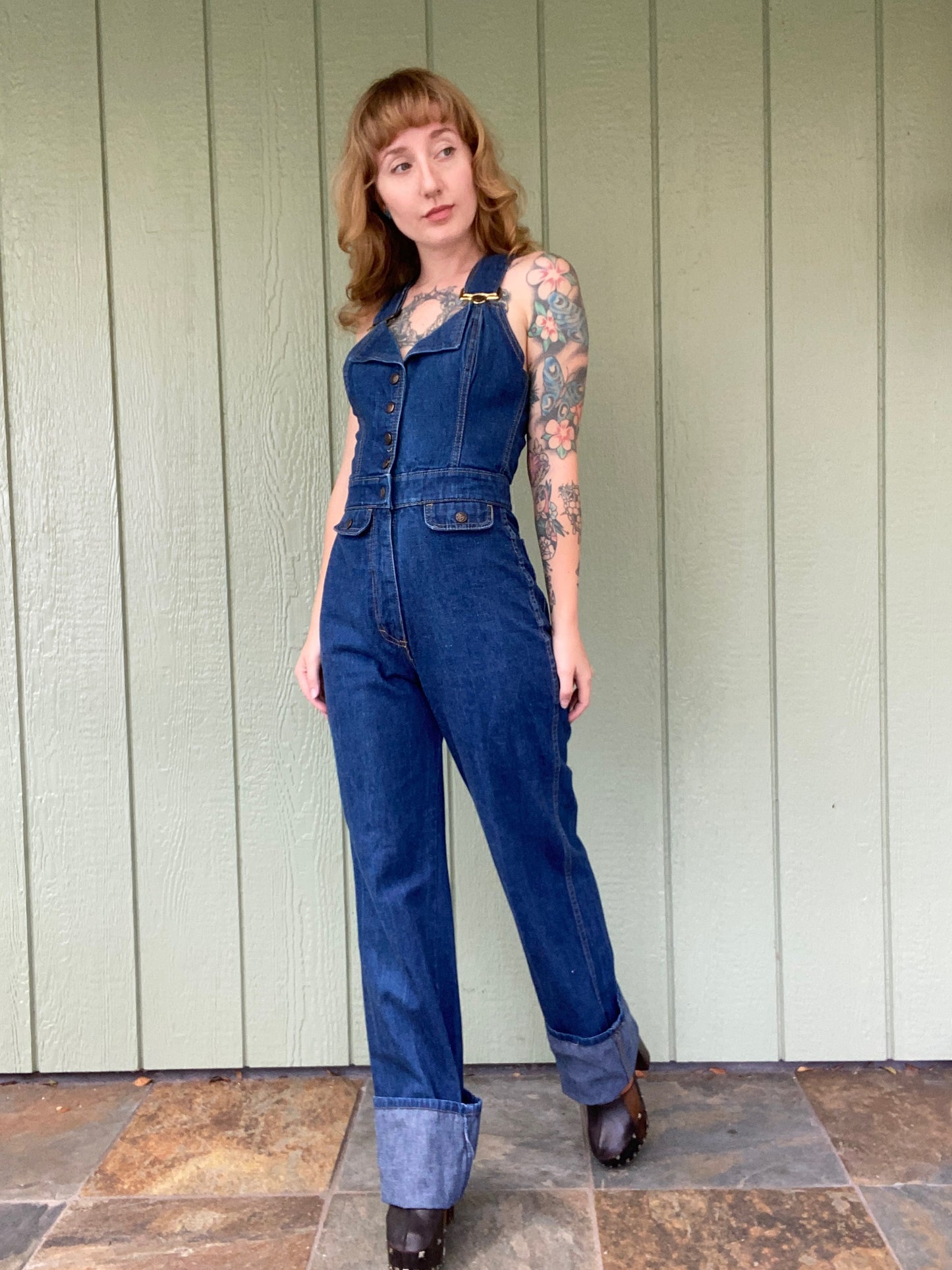 1970’s S.O.B. Denim Overall Jumpsuit Shades Of Blue size 9